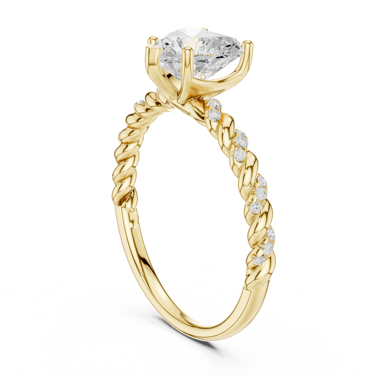 14K Solid Gold Lab Diamond Heart Solitaire Ring, Yellow Gold, view 1