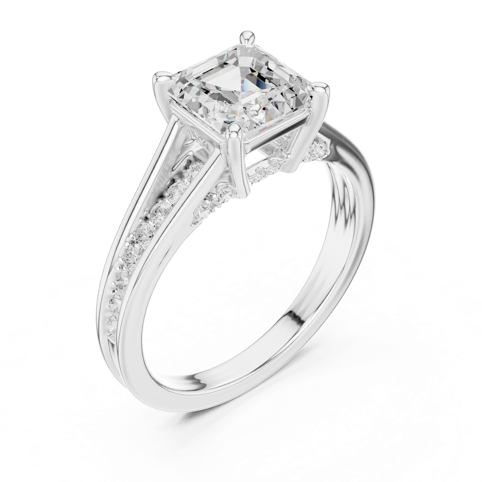 Gold Ring, Asscher center stone, White Gold, view 2