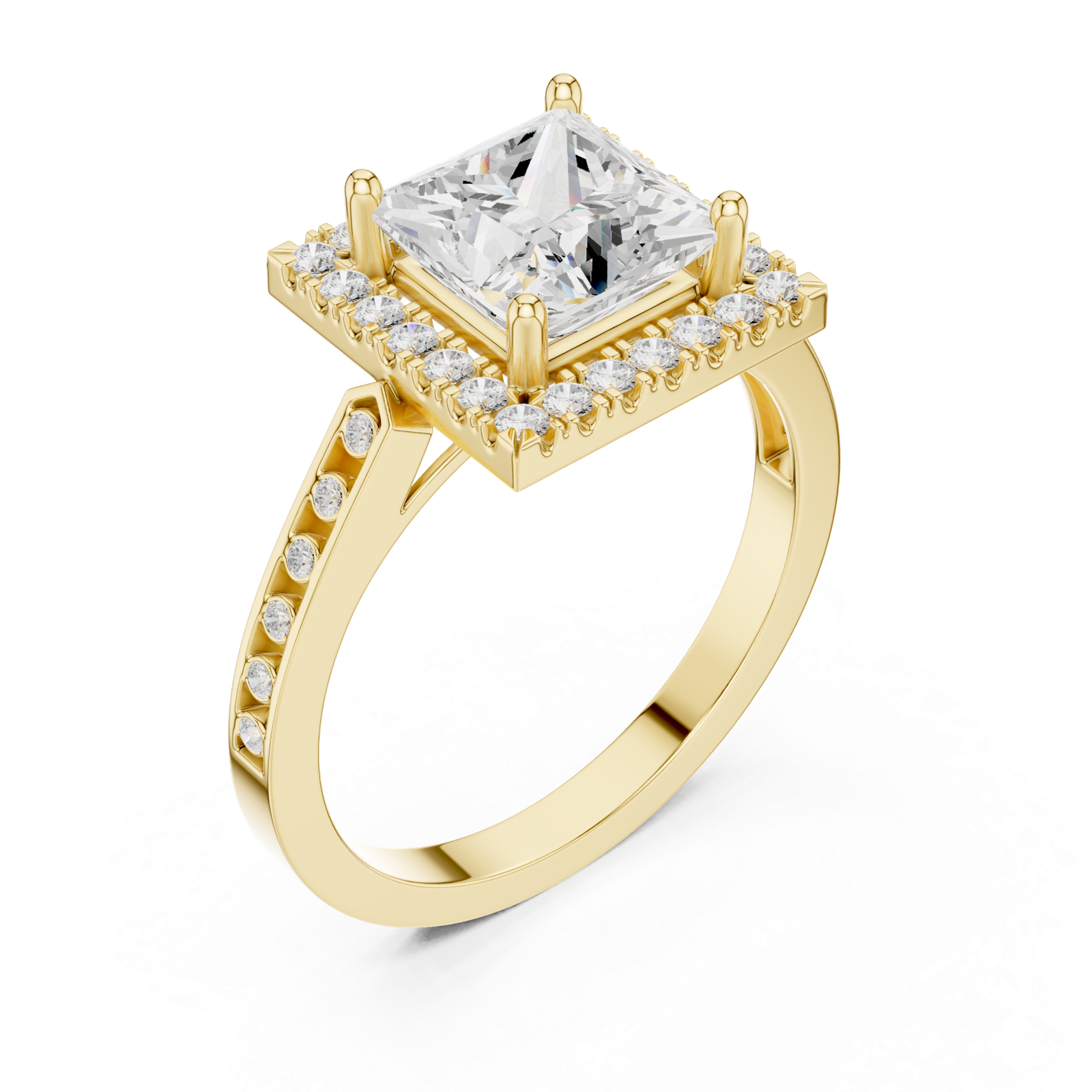 Gold Ring DDLR-349, Princess center stone, Yellow Gold, view 2