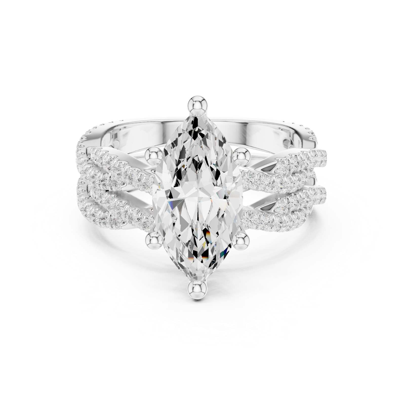 Gold Ring DDLR-300, Marquise center stone, White Gold, view 4