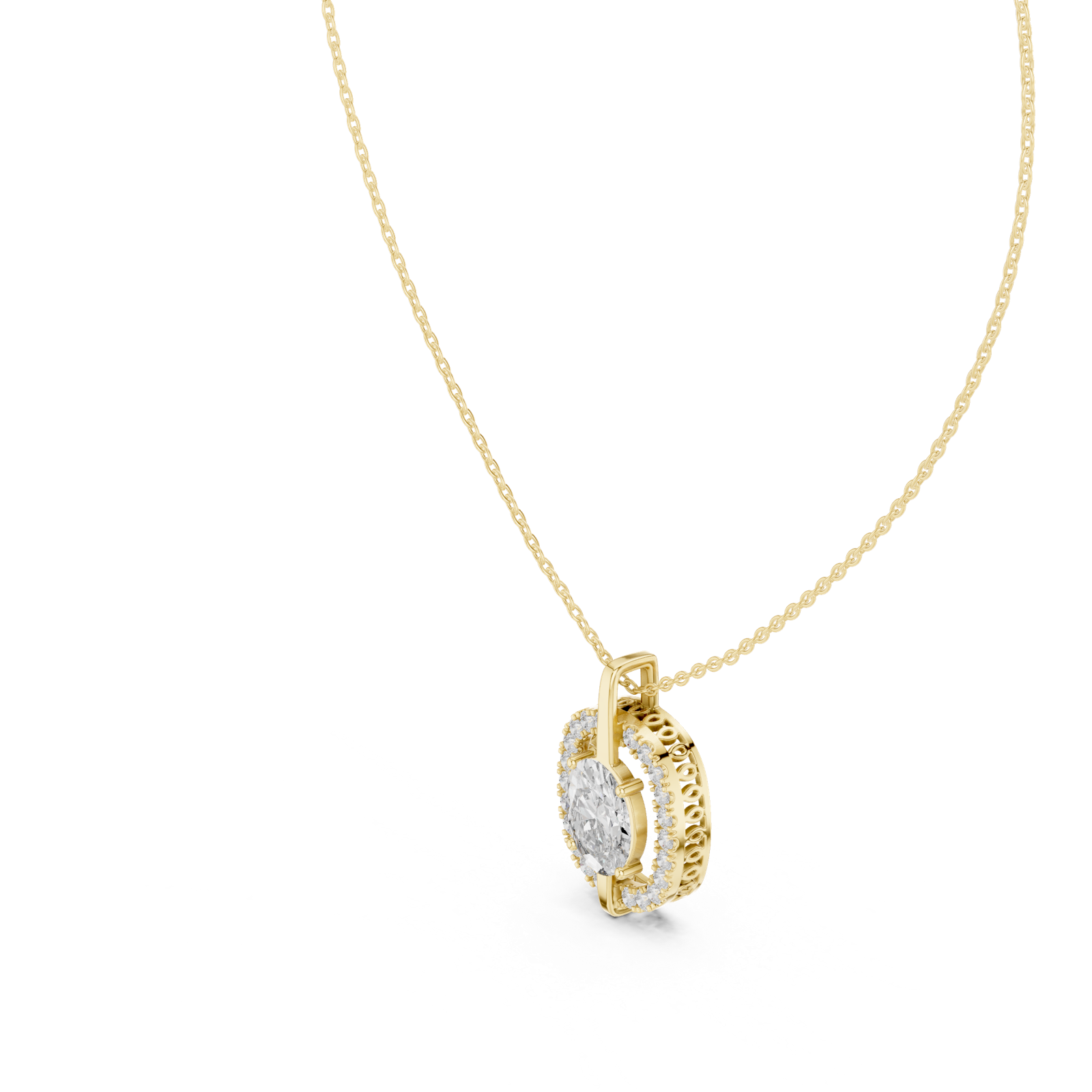 14K Solid Gold Lab Diamond Halo Pendant Necklace, Yellow Gold, view 2