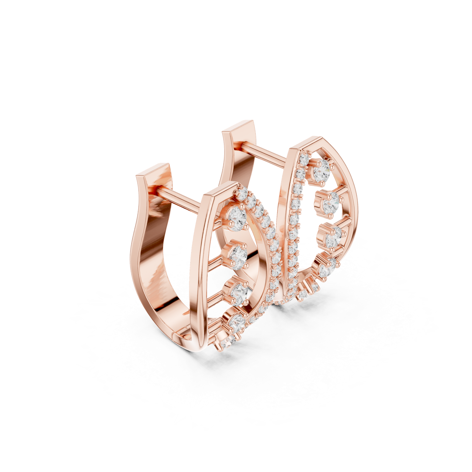 14K Solid Gold Lab Diamond Hoop Earrings, Rose Gold, view 1