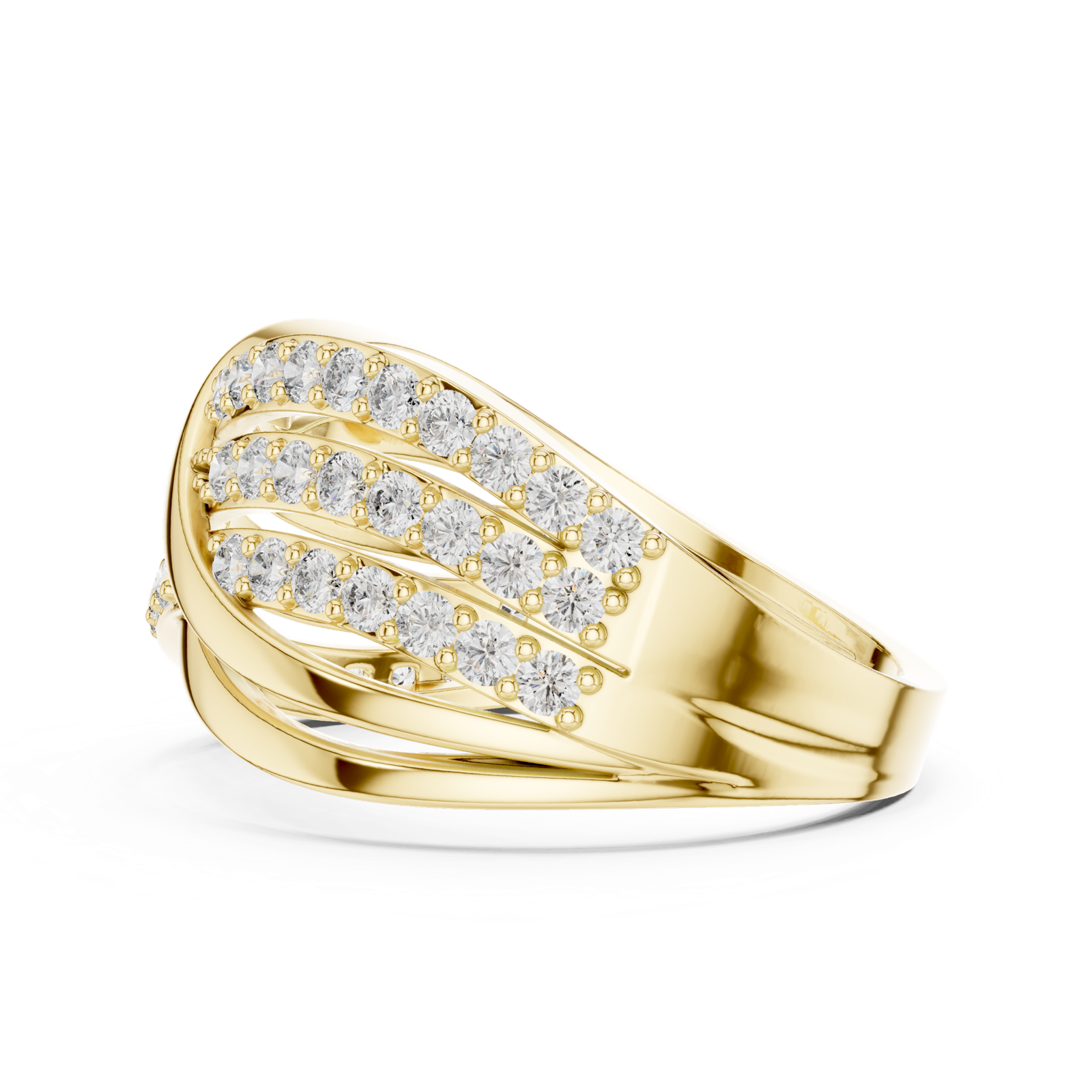 14K Solid Gold Lab Diamond Crossover Ring, Yellow Gold, view 3