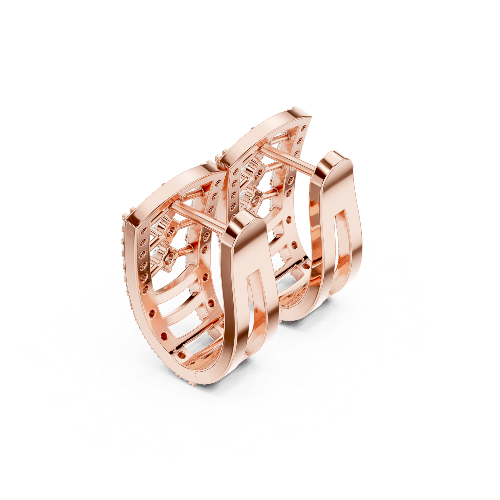 14K Solid Gold Lab Diamond Cluster Earrings, Rose Gold, view 2