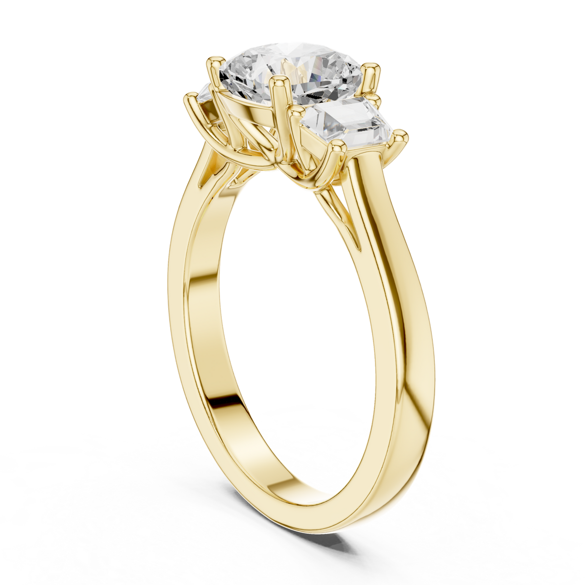 14K Solid Gold Lab Diamond Three-Stone Ring, Yellow Gold, view 1