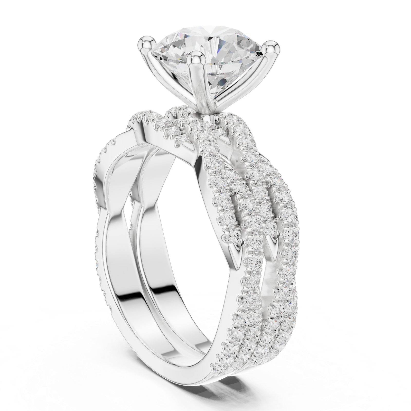 Gold Ring DDLR-300, Round center stone, White Gold, view 1