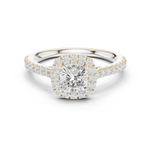 Gold Halo Pave Engagement Ring, Cushion center stone, White Gold