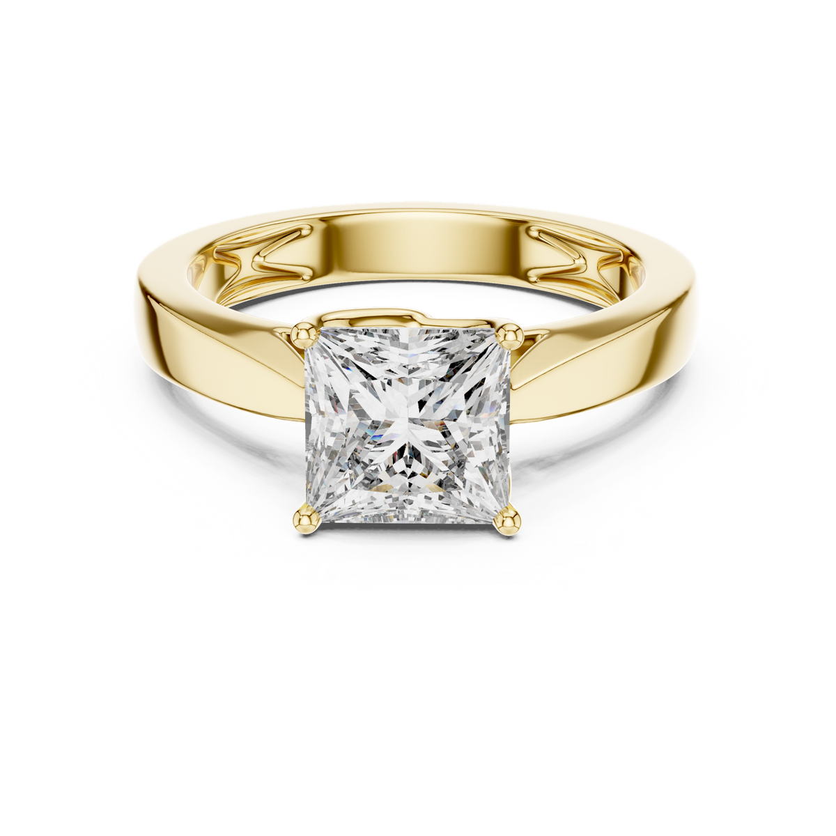 14K Solid Gold Lab Diamond Solitaire Ring, Yellow Gold