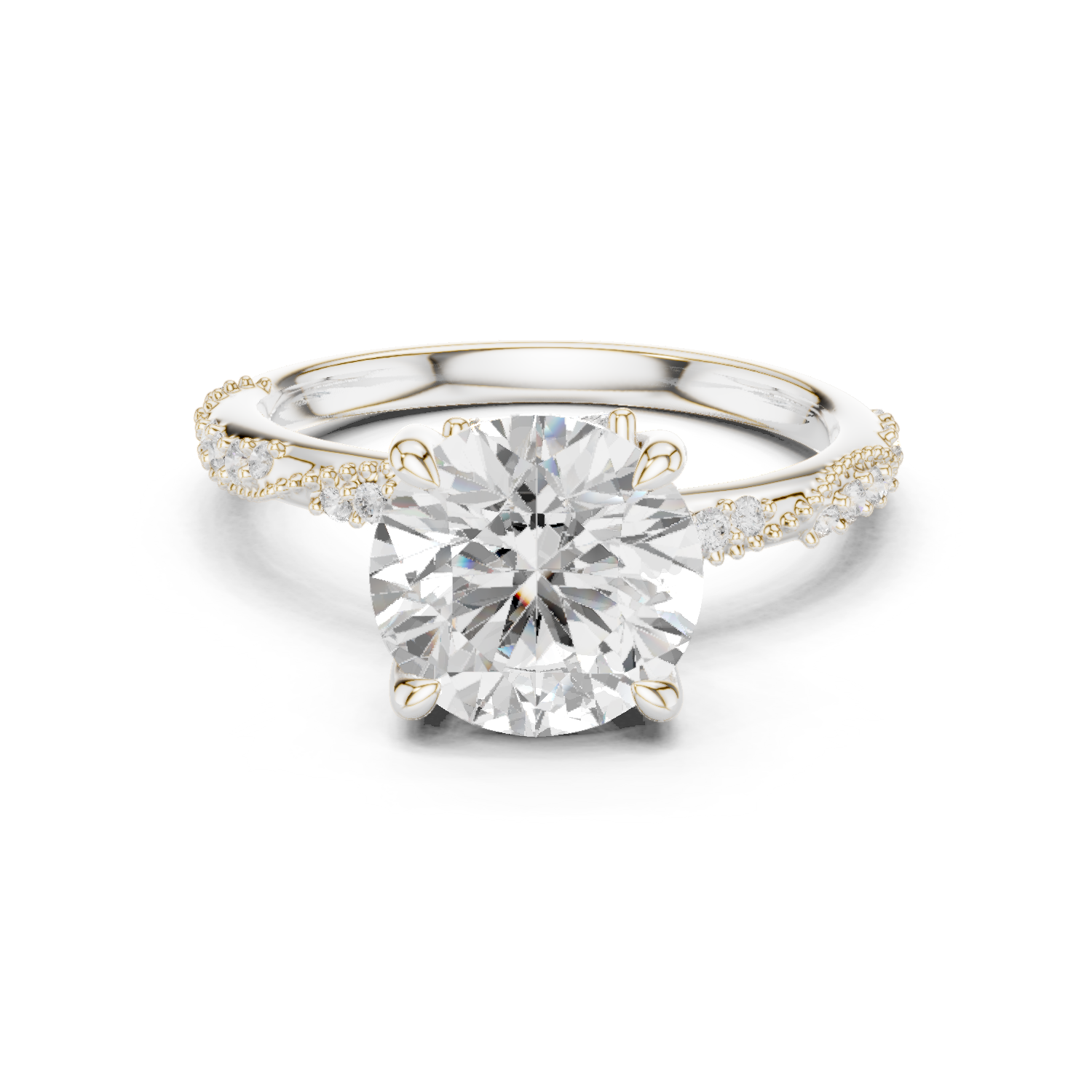 Gold Ring DDLR-167, Round center stone, White Gold