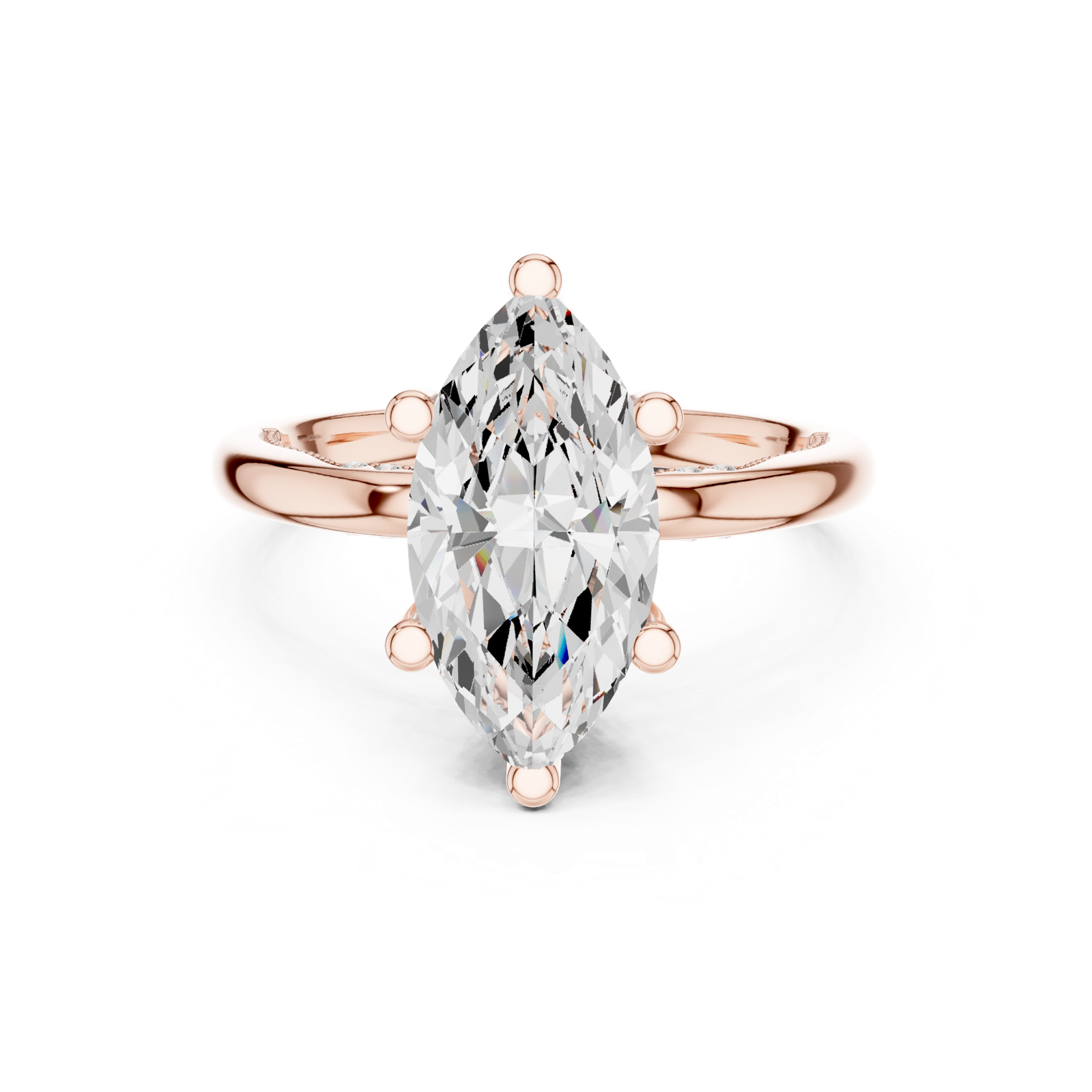 Gold Ring DDLR-175, Marquise center stone, Rose Gold, view 4