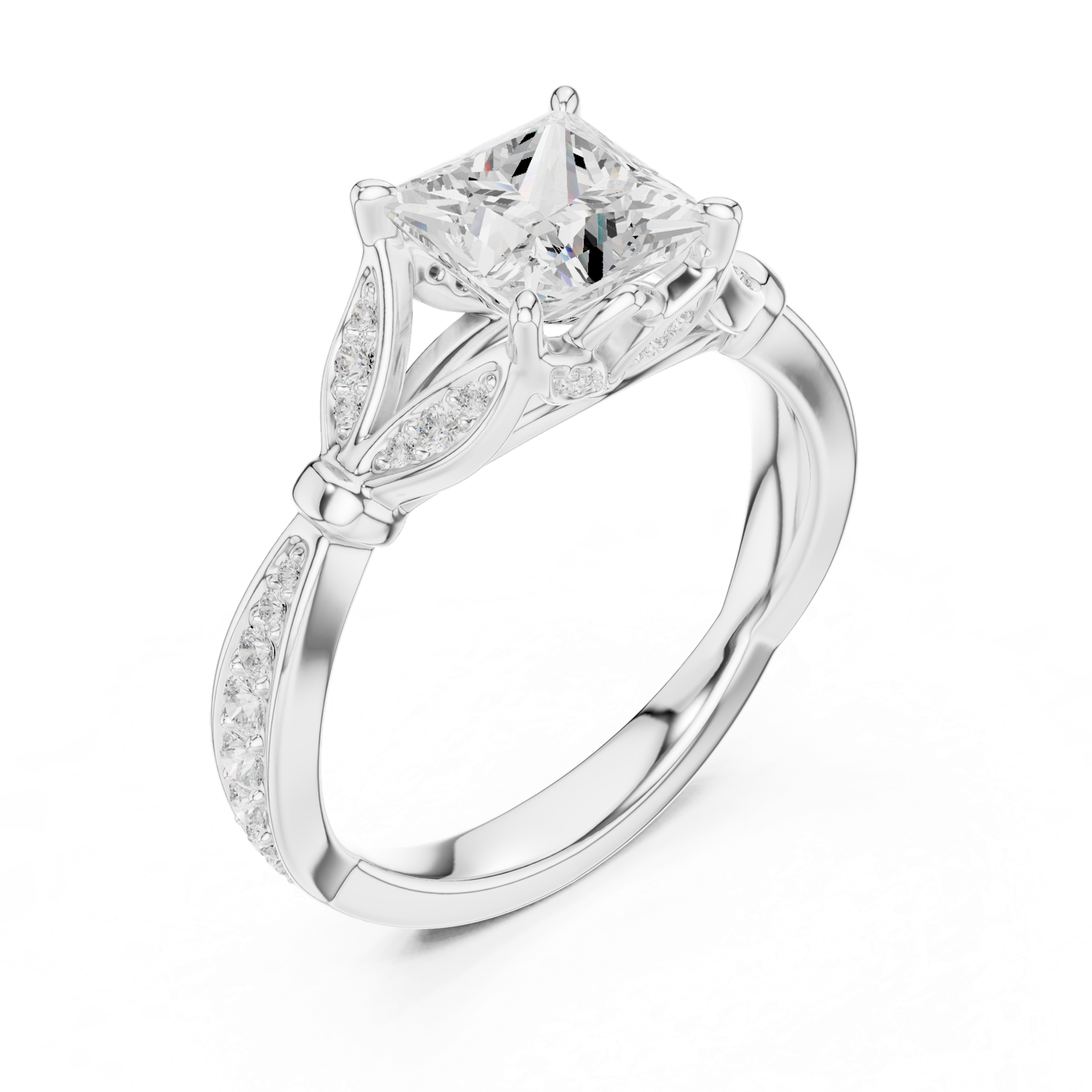 Gold Ring DDLR-257, Princess center stone, White Gold, view 2