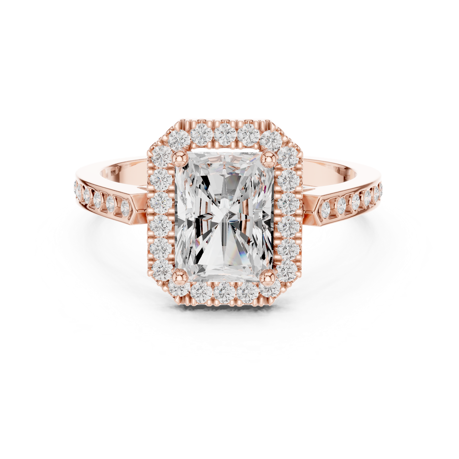 Gold Ring DDLR-349, Radiant center stone, Rose Gold, view 4
