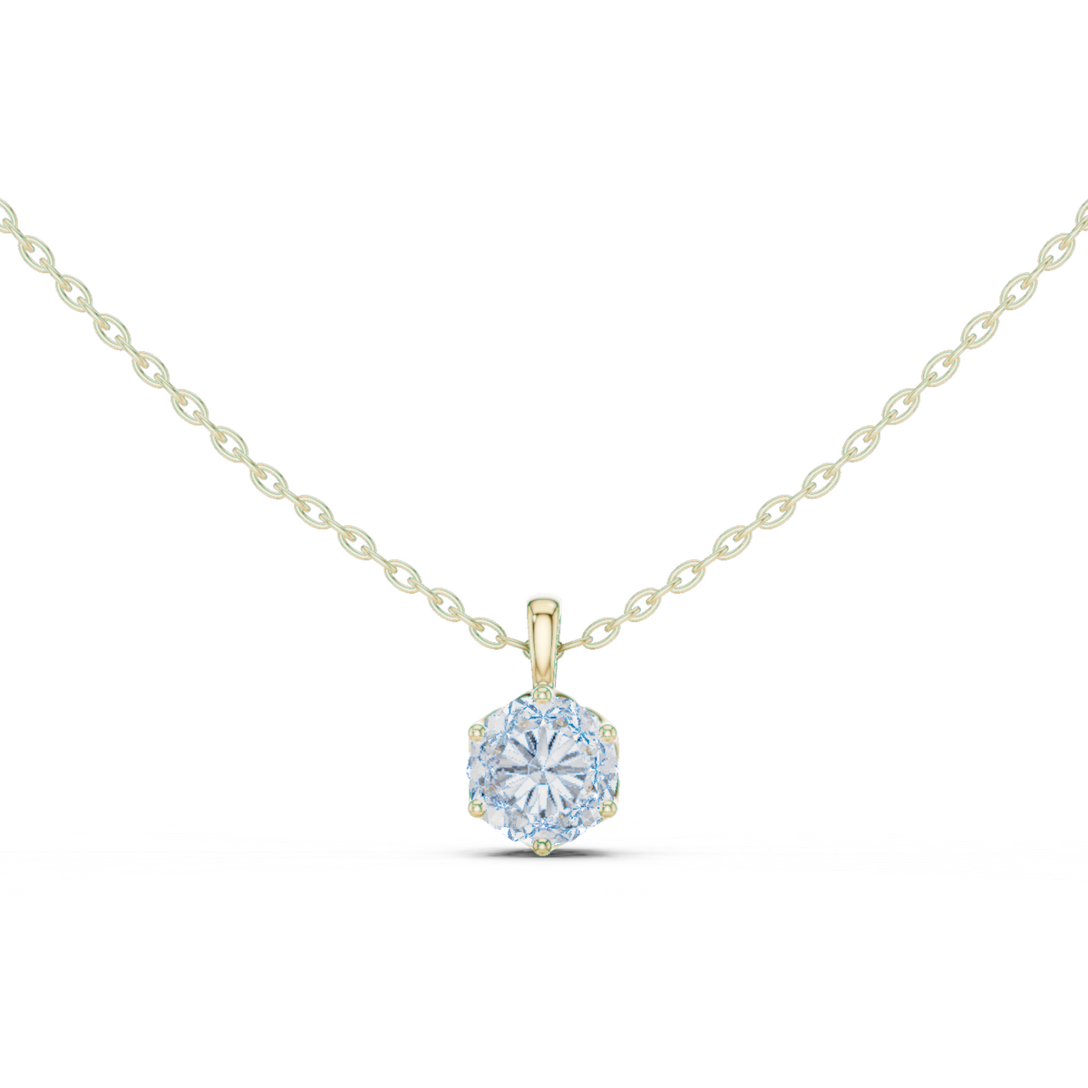 14K Solid Gold Lab Diamond Solitaire Pendant Necklace, Yellow Gold