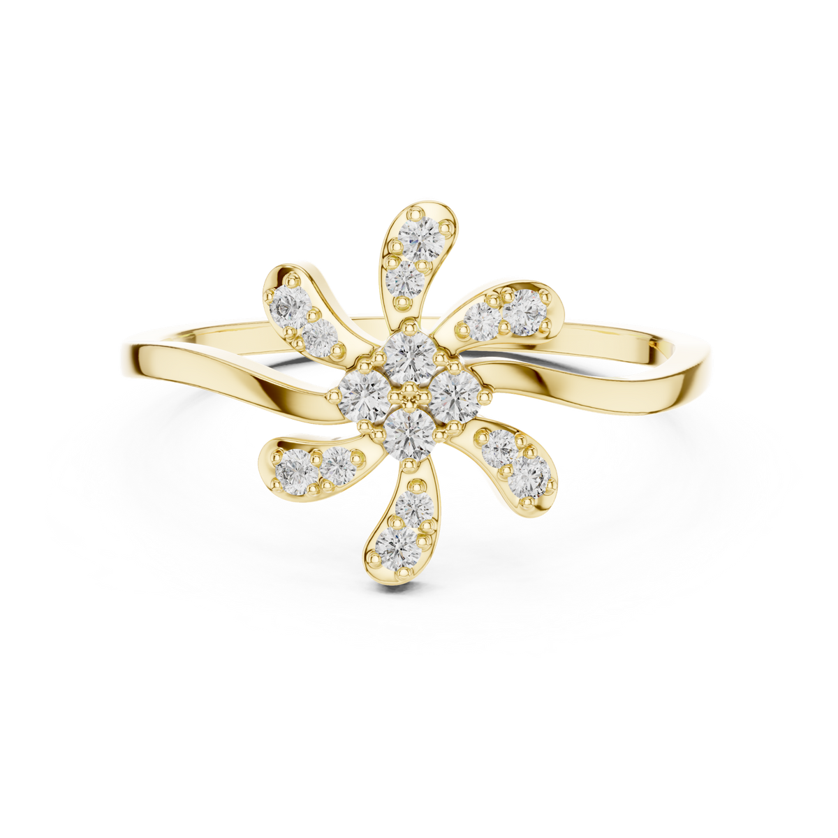 14K Solid Gold Lab Diamond Flower Cluster Ring, Yellow Gold