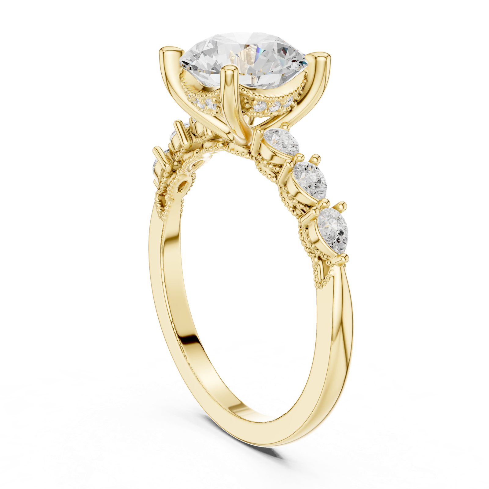 Gold Ring DDLR-168, Round center stone, Yellow Gold, view 1
