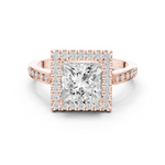 Gold Ring DDLR-349, Princess center stone, Rose Gold
