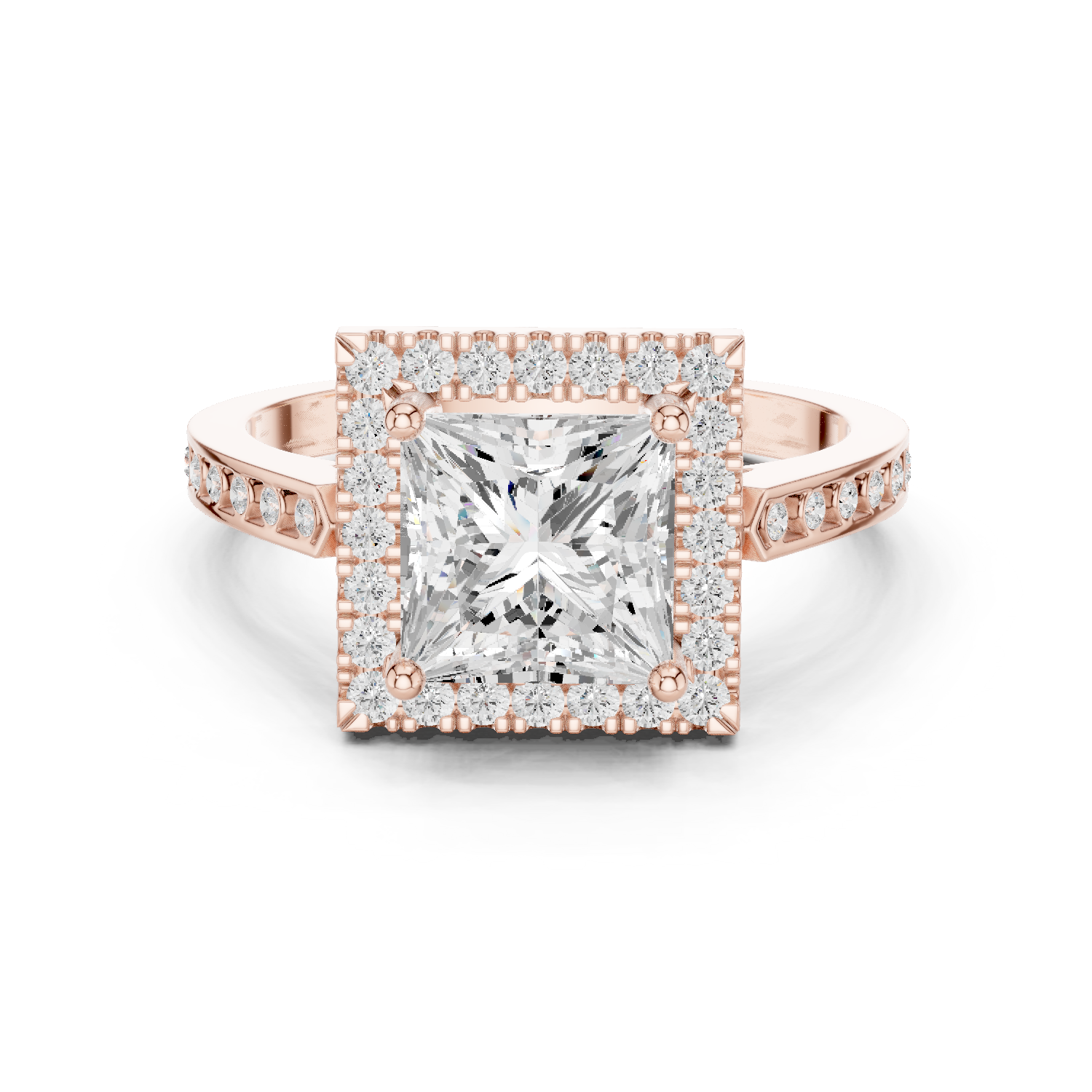 Gold Ring DDLR-349, Princess center stone, Rose Gold