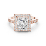 Gold Ring DDLR-349, Princess center stone, Rose Gold