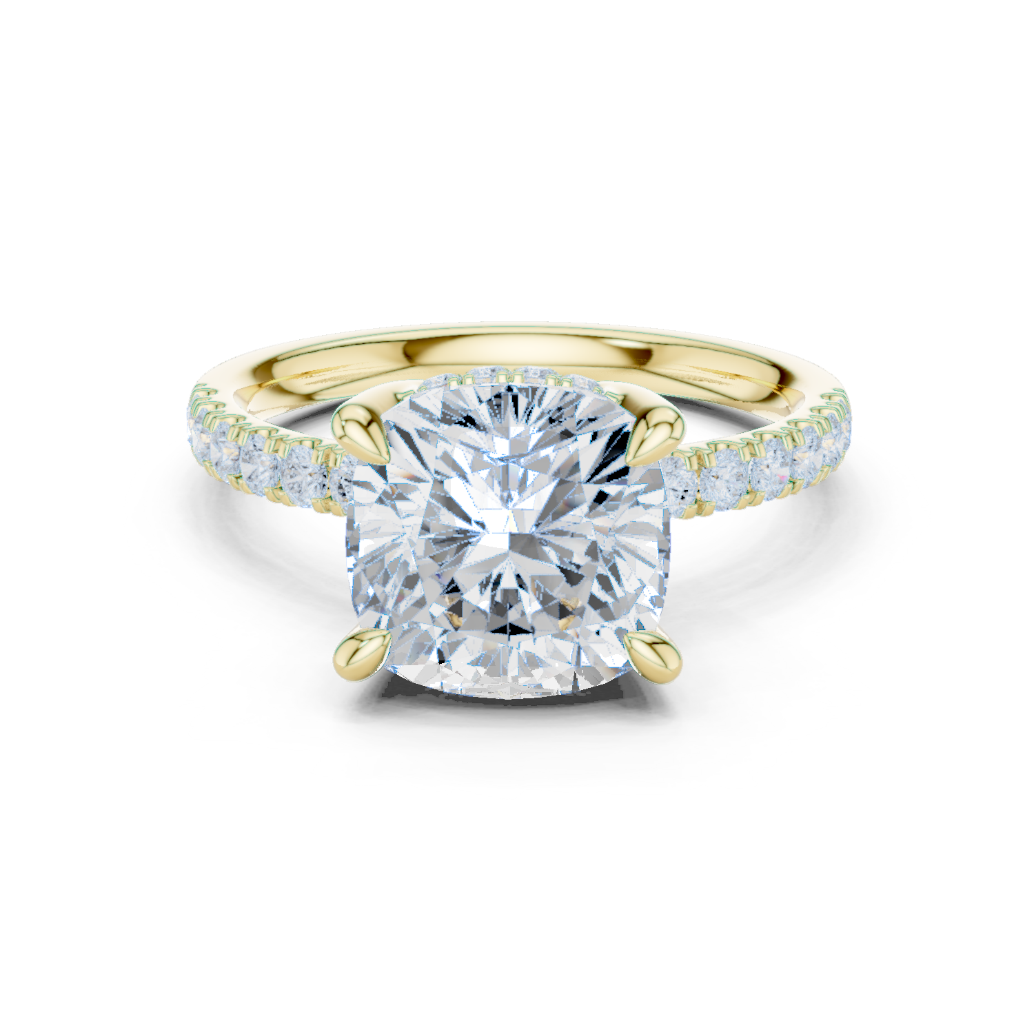 Gold Ring, Cushion center stone, Yellow Gold