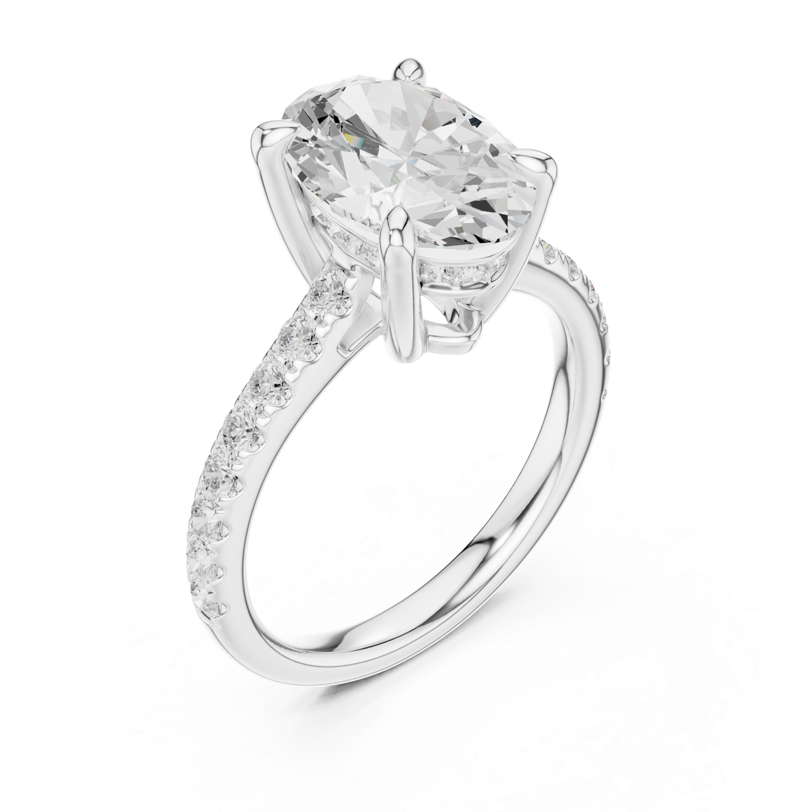 Gold Ring DDLR-250, Oval center stone, White Gold, view 2