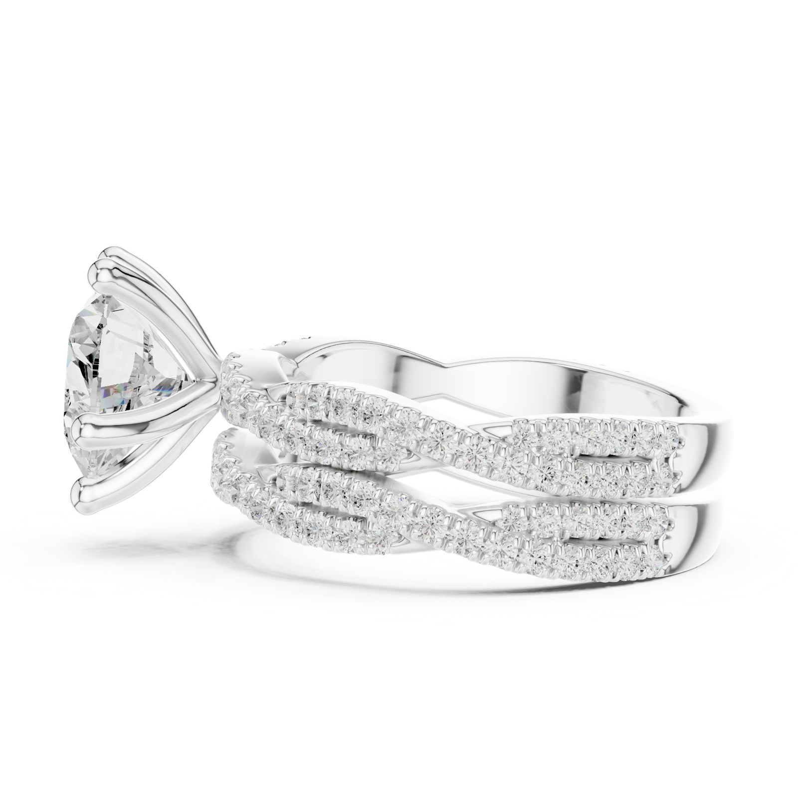Gold Ring DDLR-300, Heart center stone, White Gold, view 3