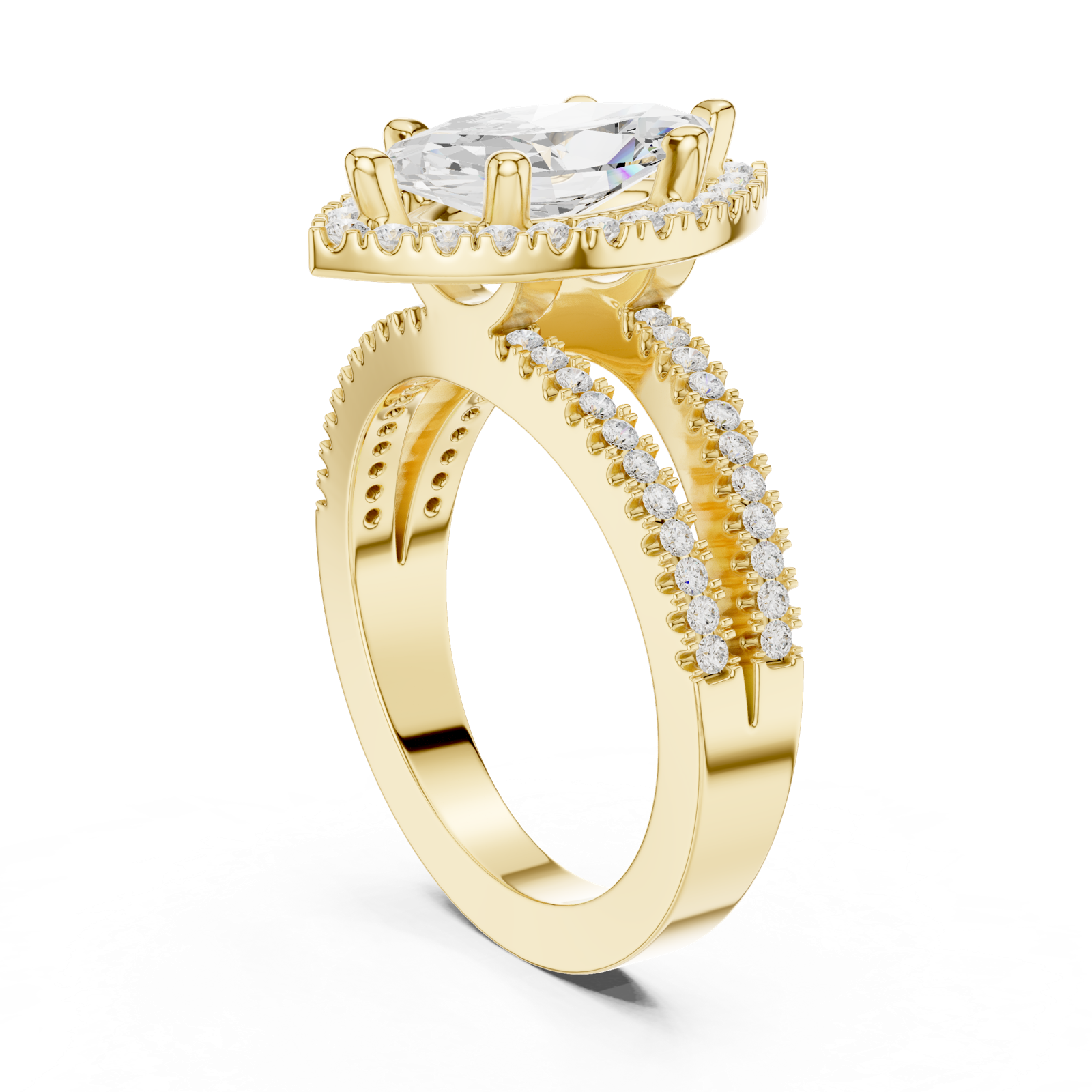Gold Ring DDLR-350, Marquise center stone, Yellow Gold, view 1