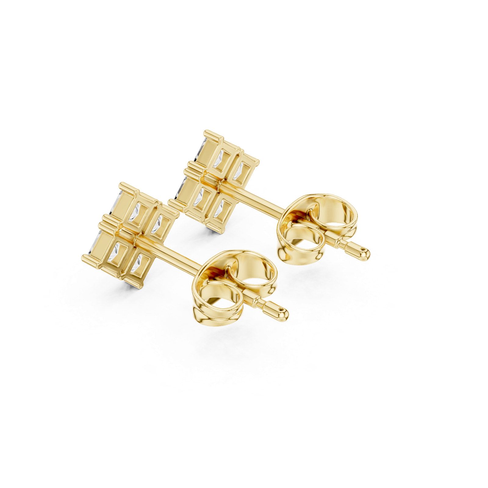 14K Solid Gold Lab Diamond Cluster Earrings, Yellow Gold, view 2