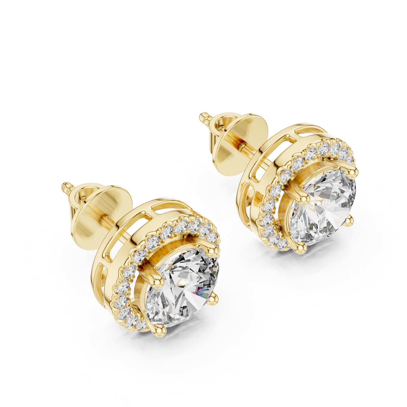 14K Solid Gold Lab Diamond Halo Earrings, Yellow Gold, view 2
