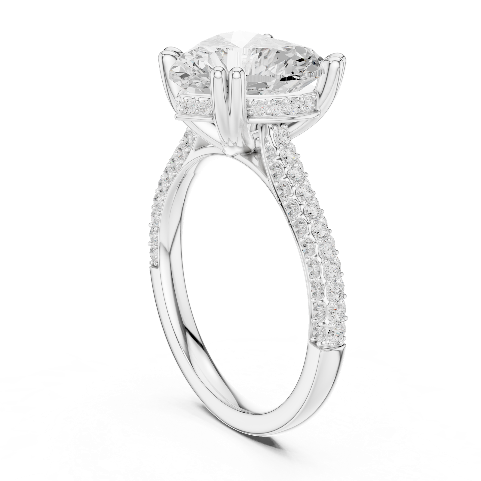Gold Ring DDLR-260, Heart center stone, White Gold, view 1