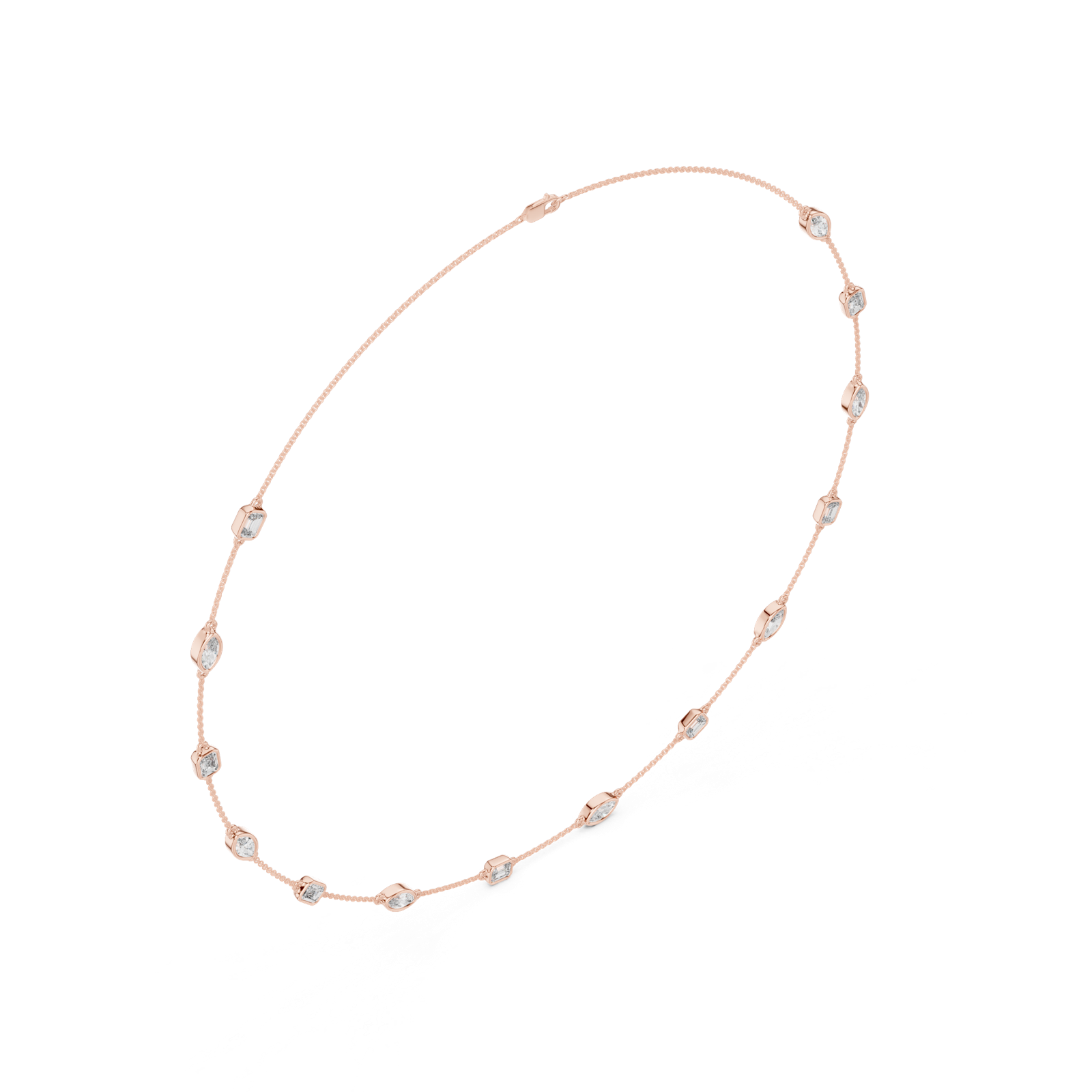 14K Solid Gold Lab Diamond Tennis Necklace, Rose Gold