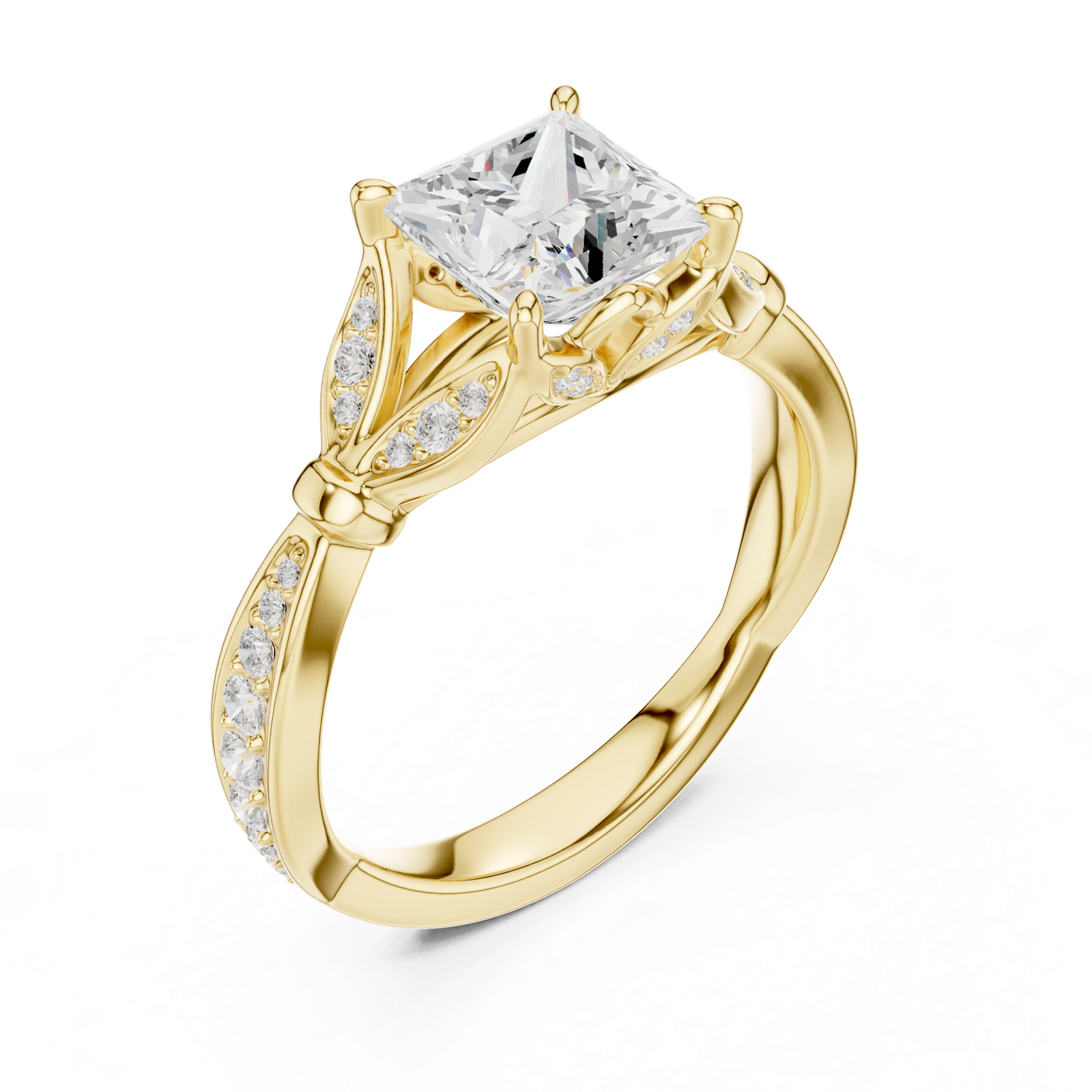 Gold Ring DDLR-257, Princess center stone, Yellow Gold, view 2