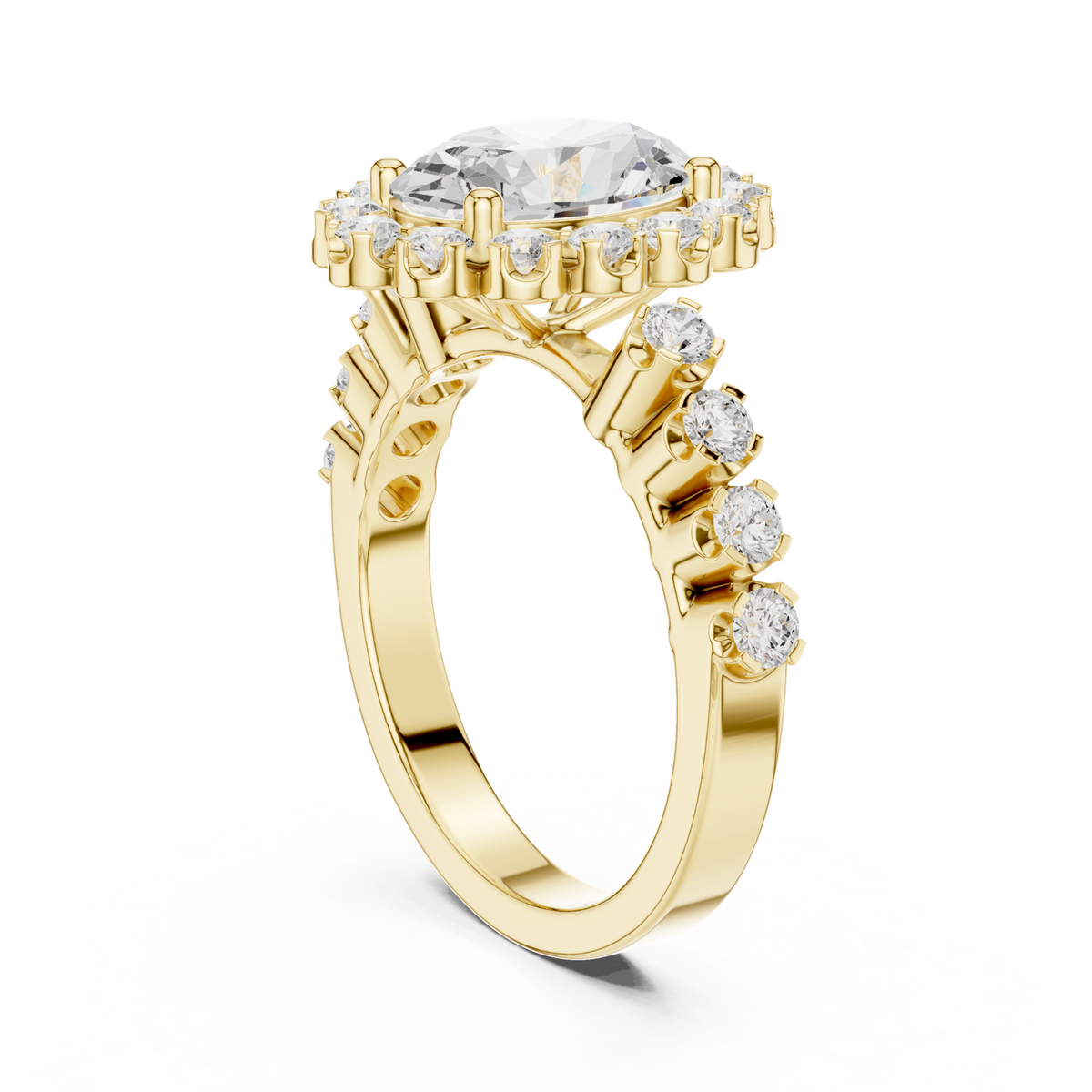 14K Solid Gold Lab Diamond Flower Halo Ring, Yellow Gold, view 1