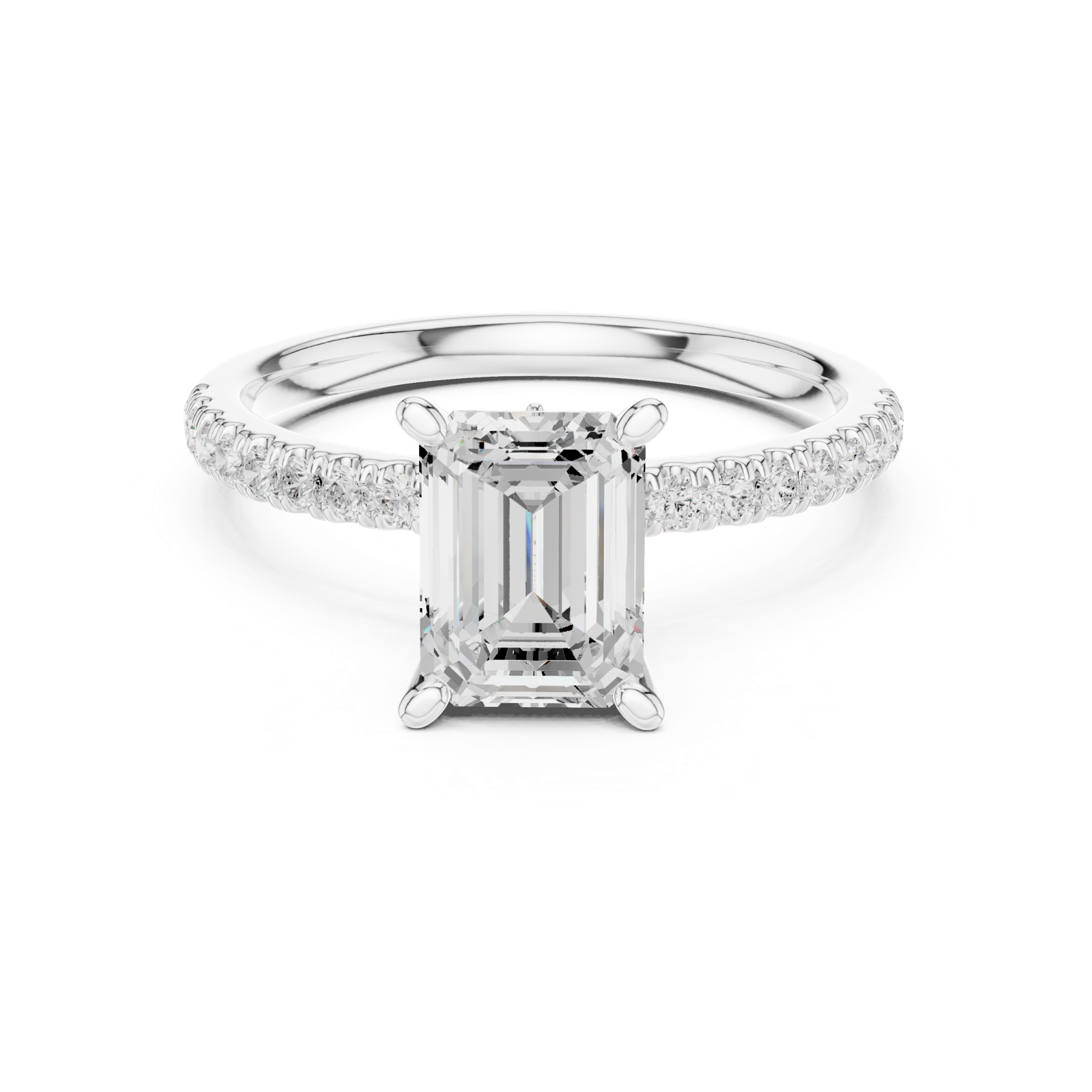 Gold Ring DDLR-256, Emerald center stone, White Gold, view 4