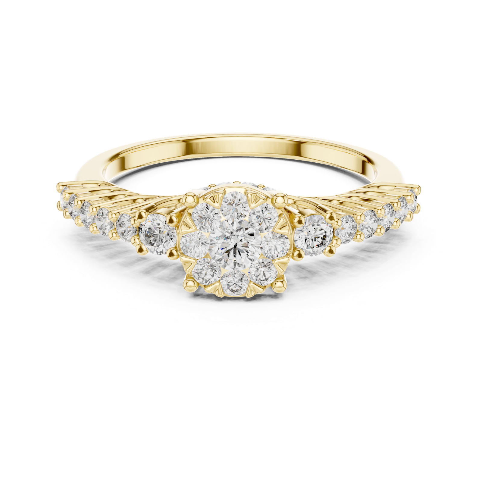 14K Solid Gold Lab Diamond Cluster Ring, Yellow Gold