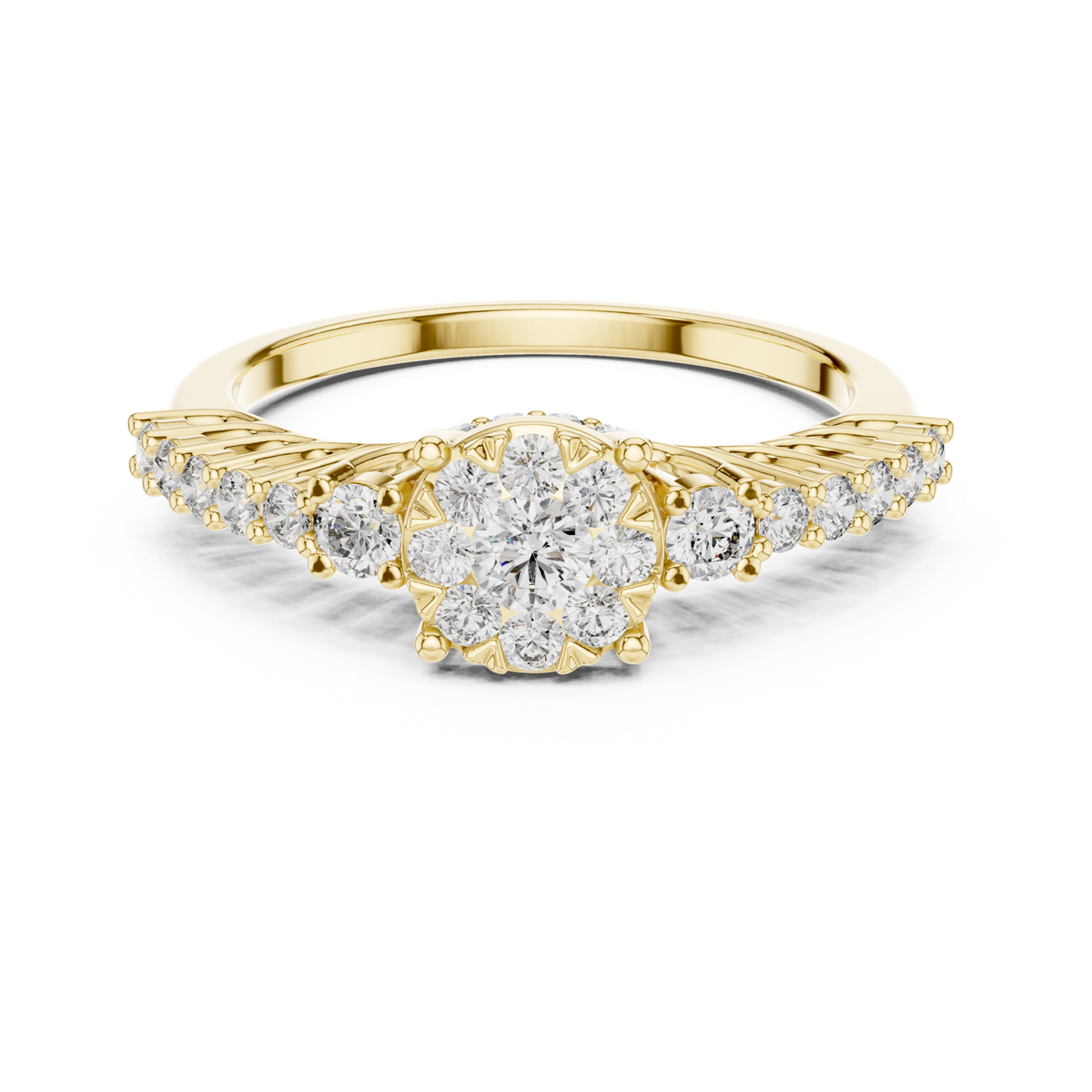 14K Solid Gold Lab Diamond Cluster Ring, Yellow Gold