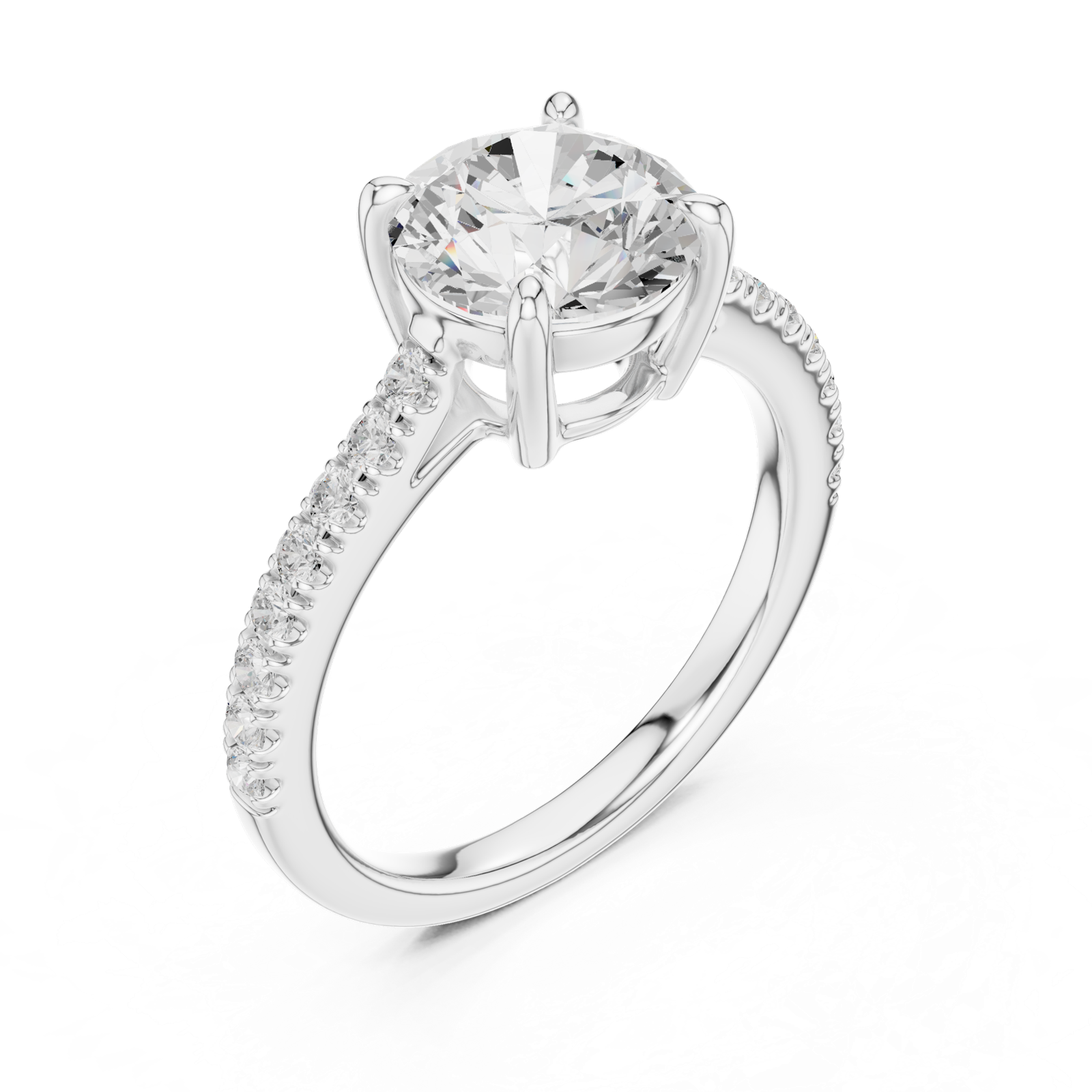 Gold Ring DDLR-039, Round center stone, White Gold, view 2