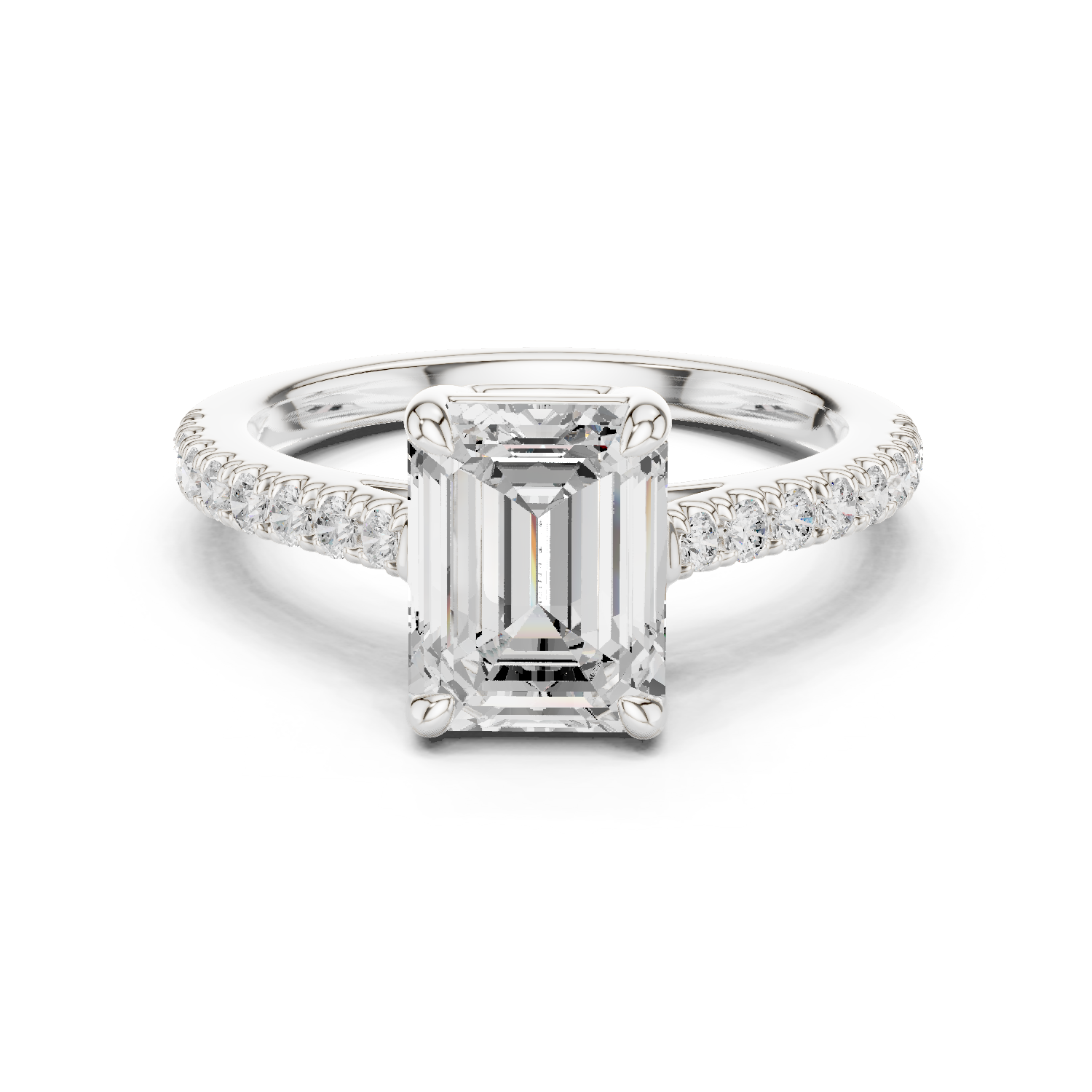 Gold Ring DDLR-039, Emerald center stone, White Gold