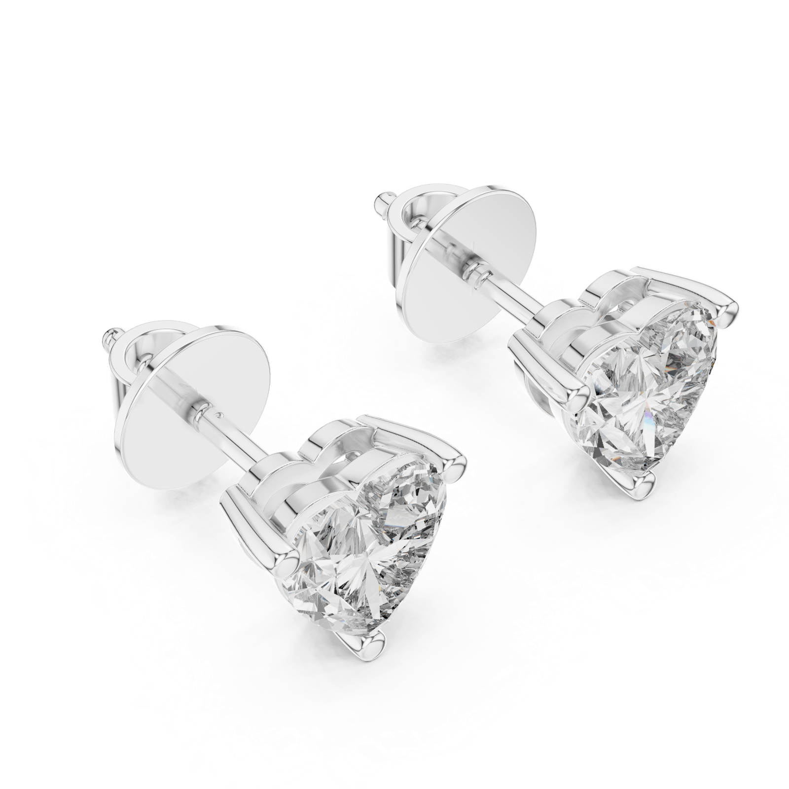 14K Solid Gold Lab Diamond Heart Stud Earrings, White Gold, view 2