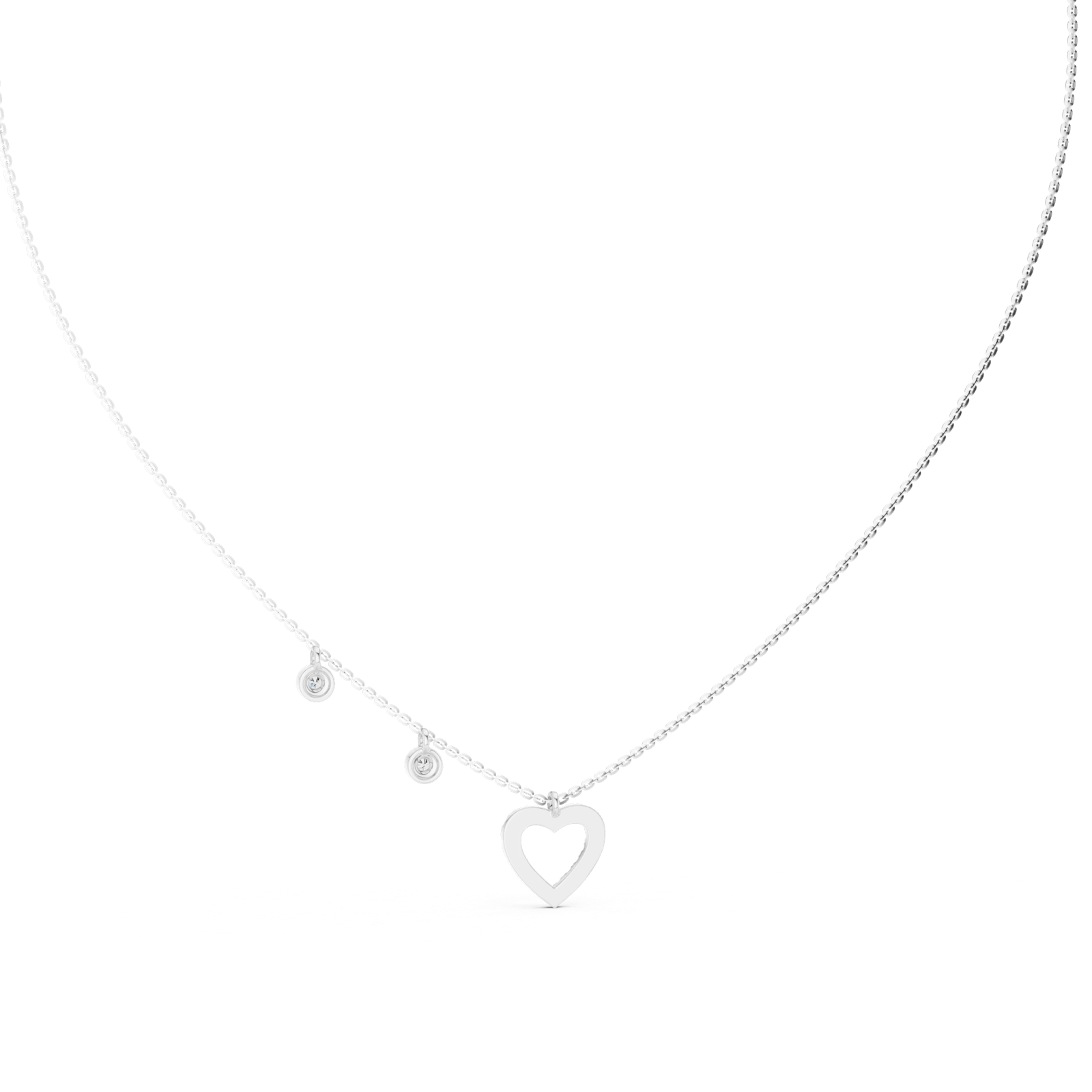 14K Solid Gold Lab Diamond Heart Pendant Necklace, White Gold, view 4