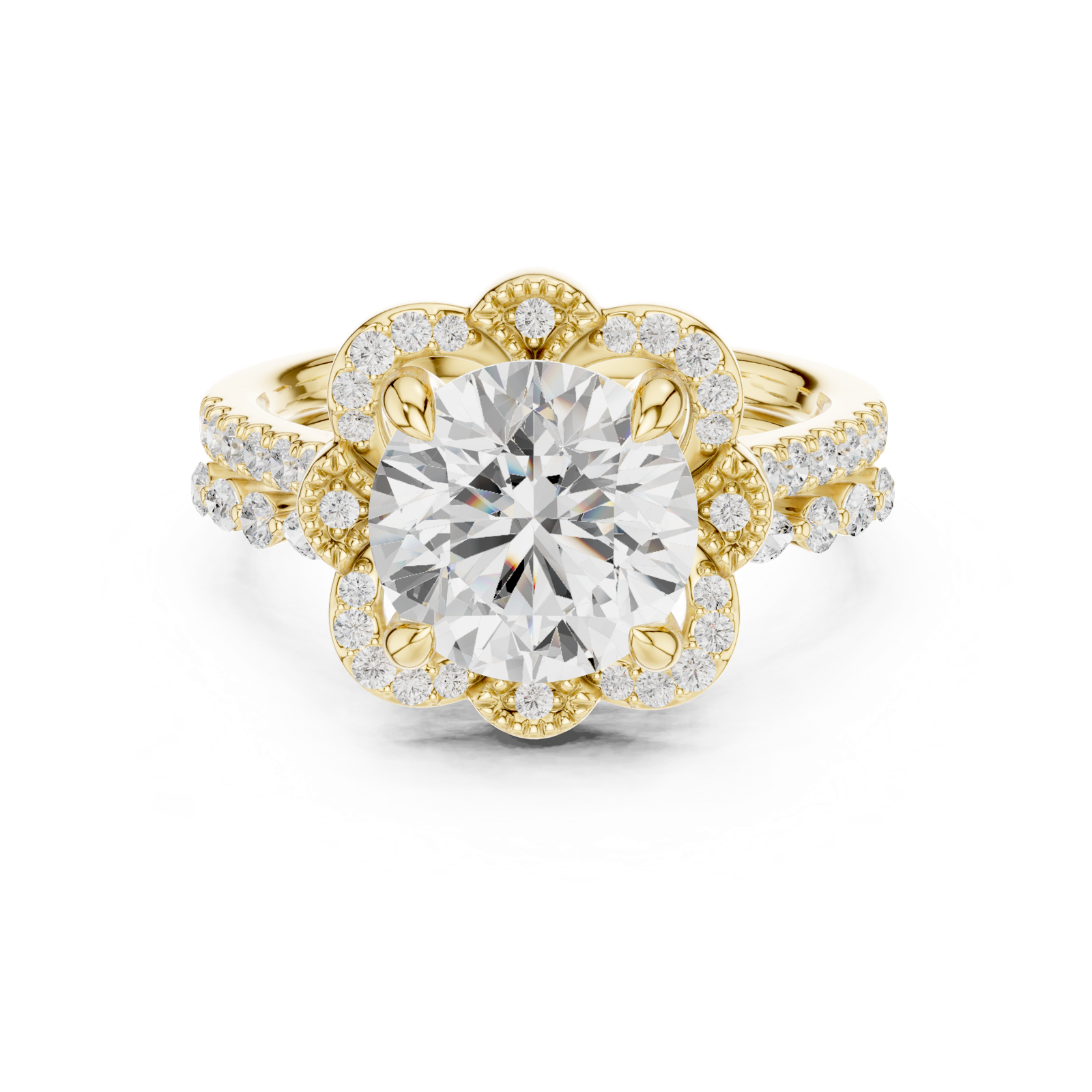 Gold Ring DDLR-442, Round center stone, Yellow Gold, view 4