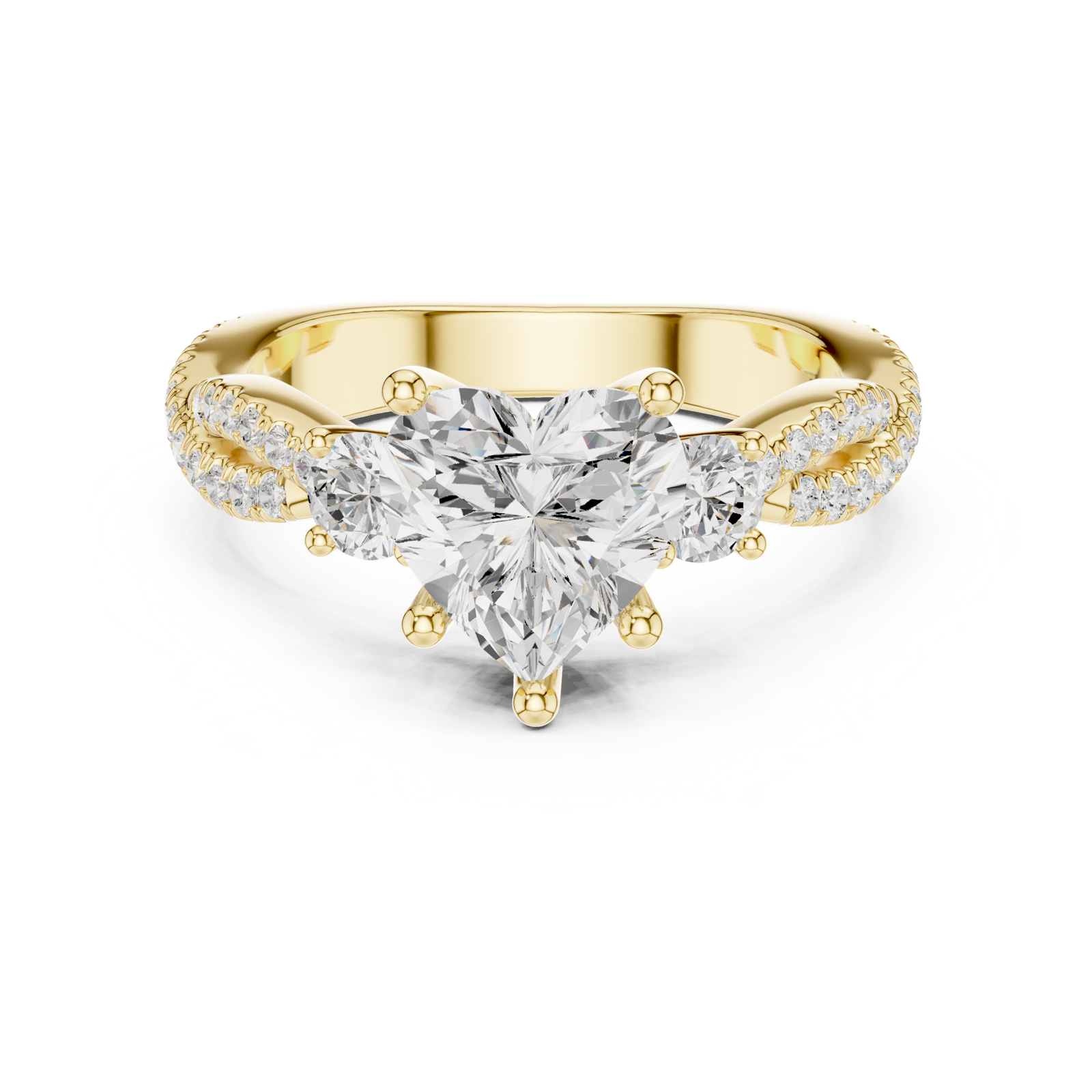 Gold Ring, Heart center stone, Yellow Gold, view 4