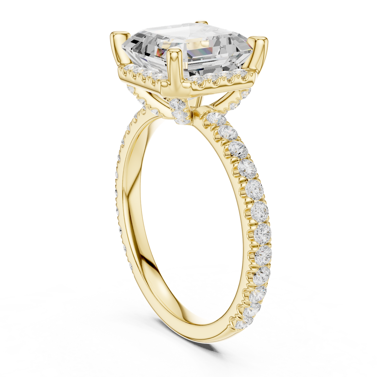 Gold Ring, Asscher center stone, Yellow Gold, view 1