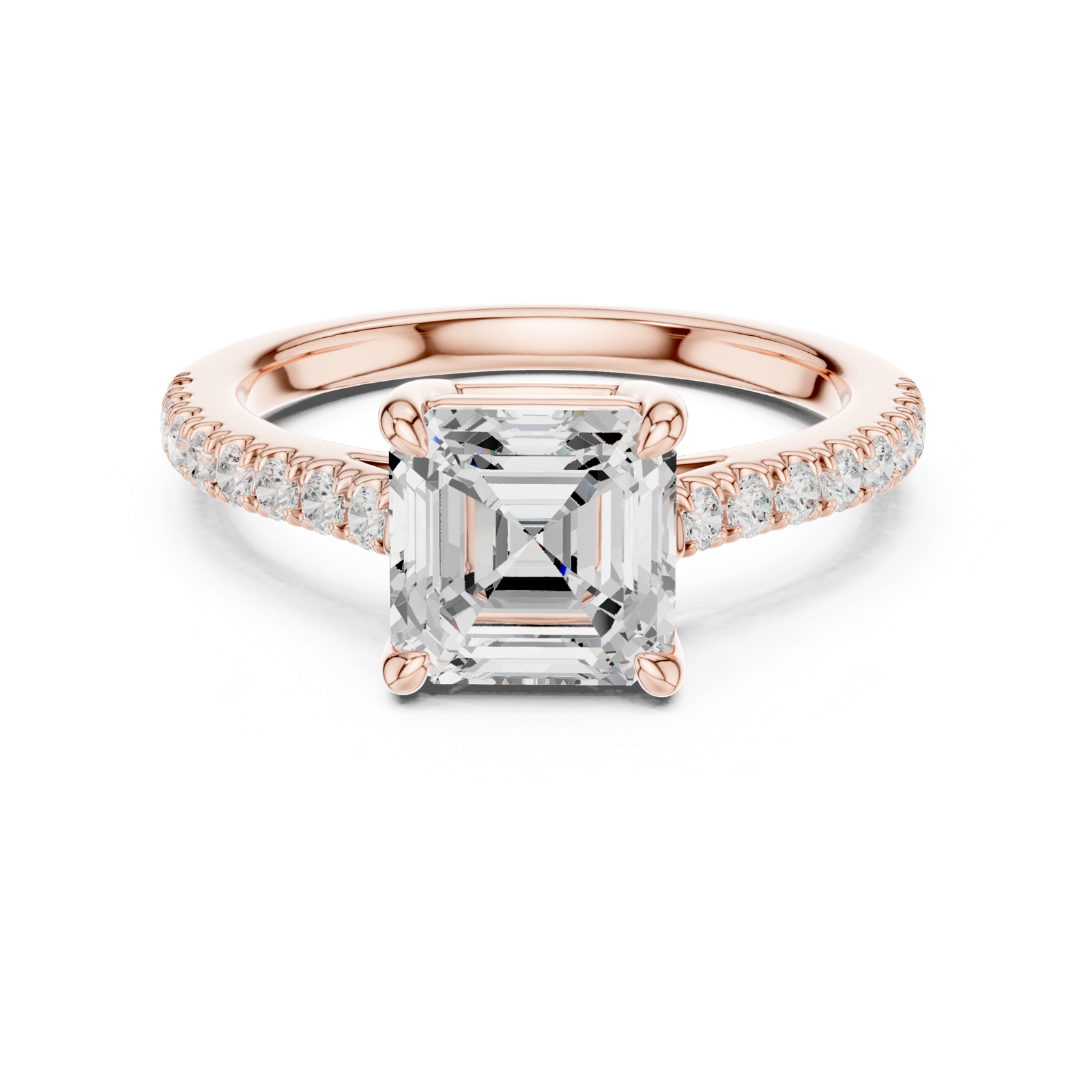Gold Ring DDLR-039, Asscher center stone, Rose Gold, view 4