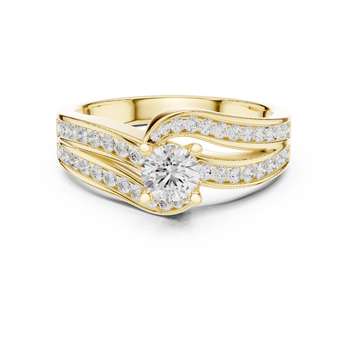 14K Solid Gold Lab Diamond Crossover Ring, Yellow Gold