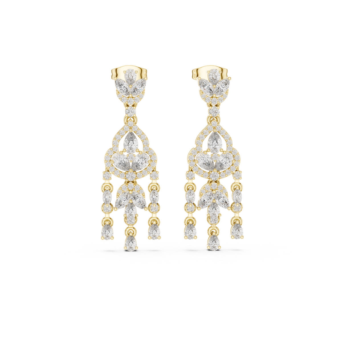 14K Solid Gold Lab Diamond Drop Earrings, Yellow Gold