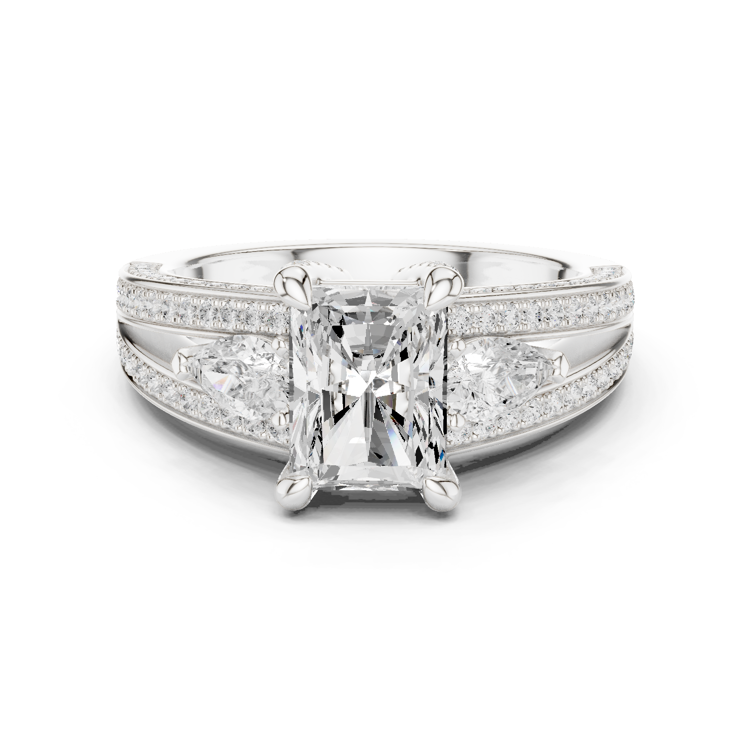 Gold Ring, Radiant center stone, White Gold