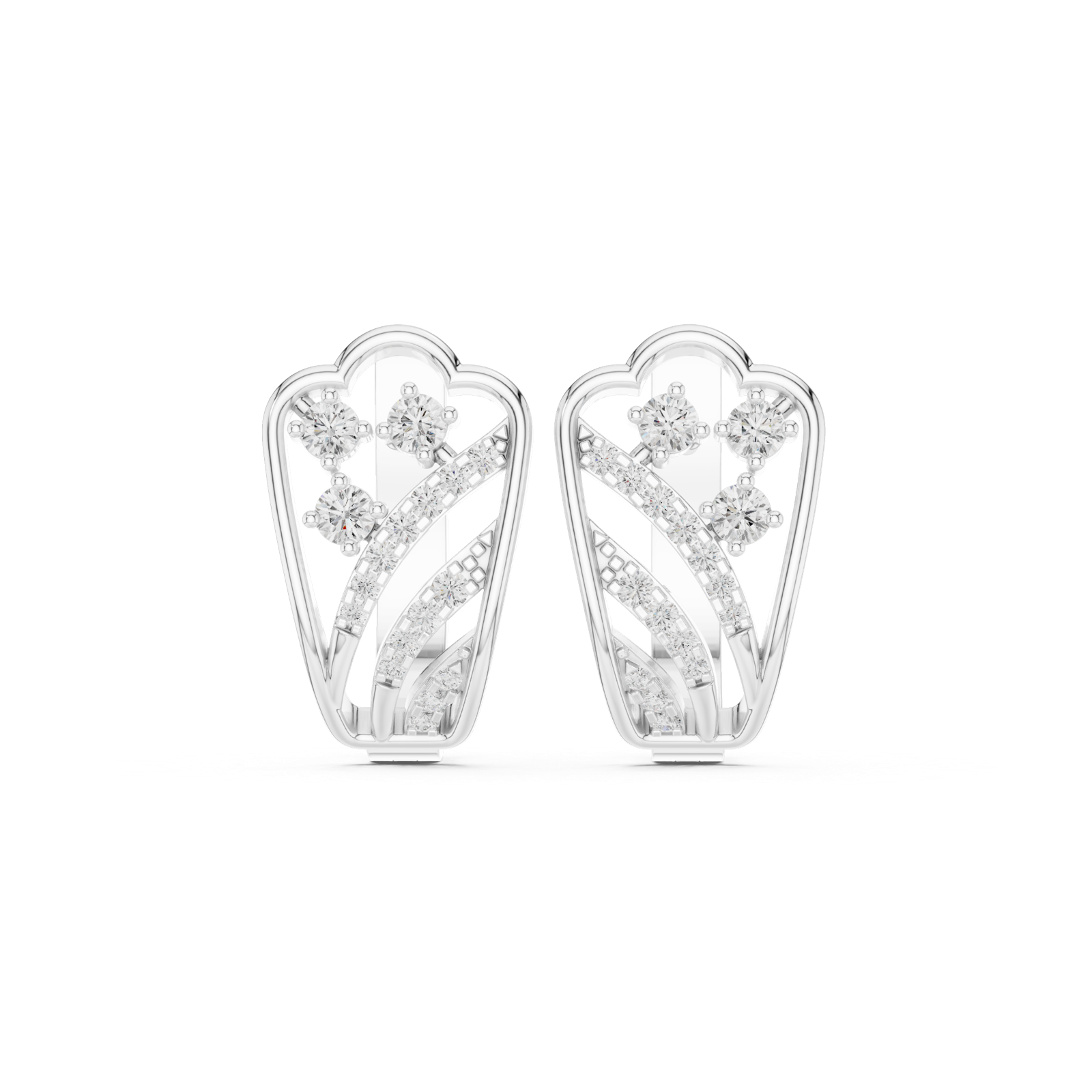 14K Solid Gold Lab Diamond Cluster Earrings, White Gold