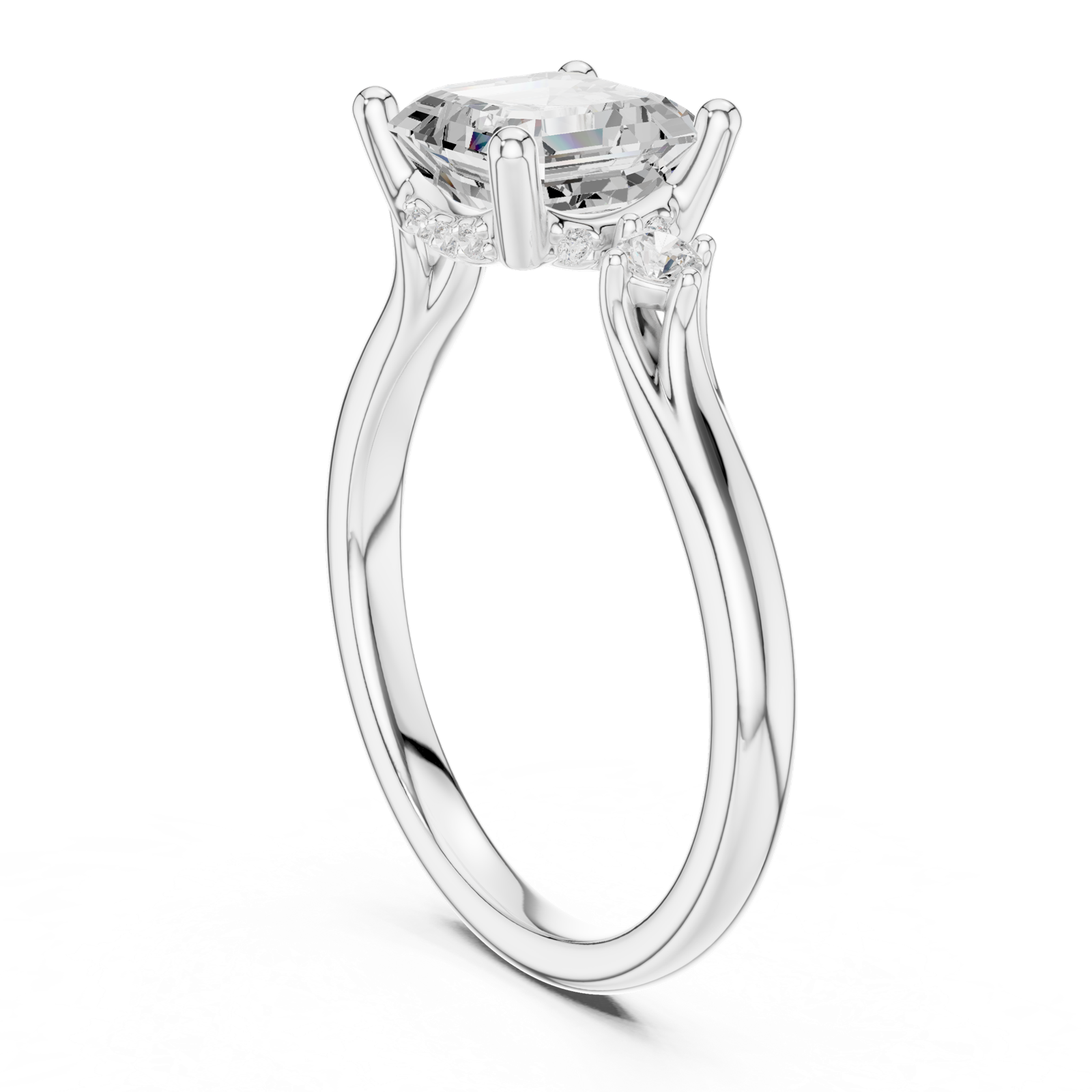 Gold Ring DDLR-164, Asscher center stone, White Gold, view 1