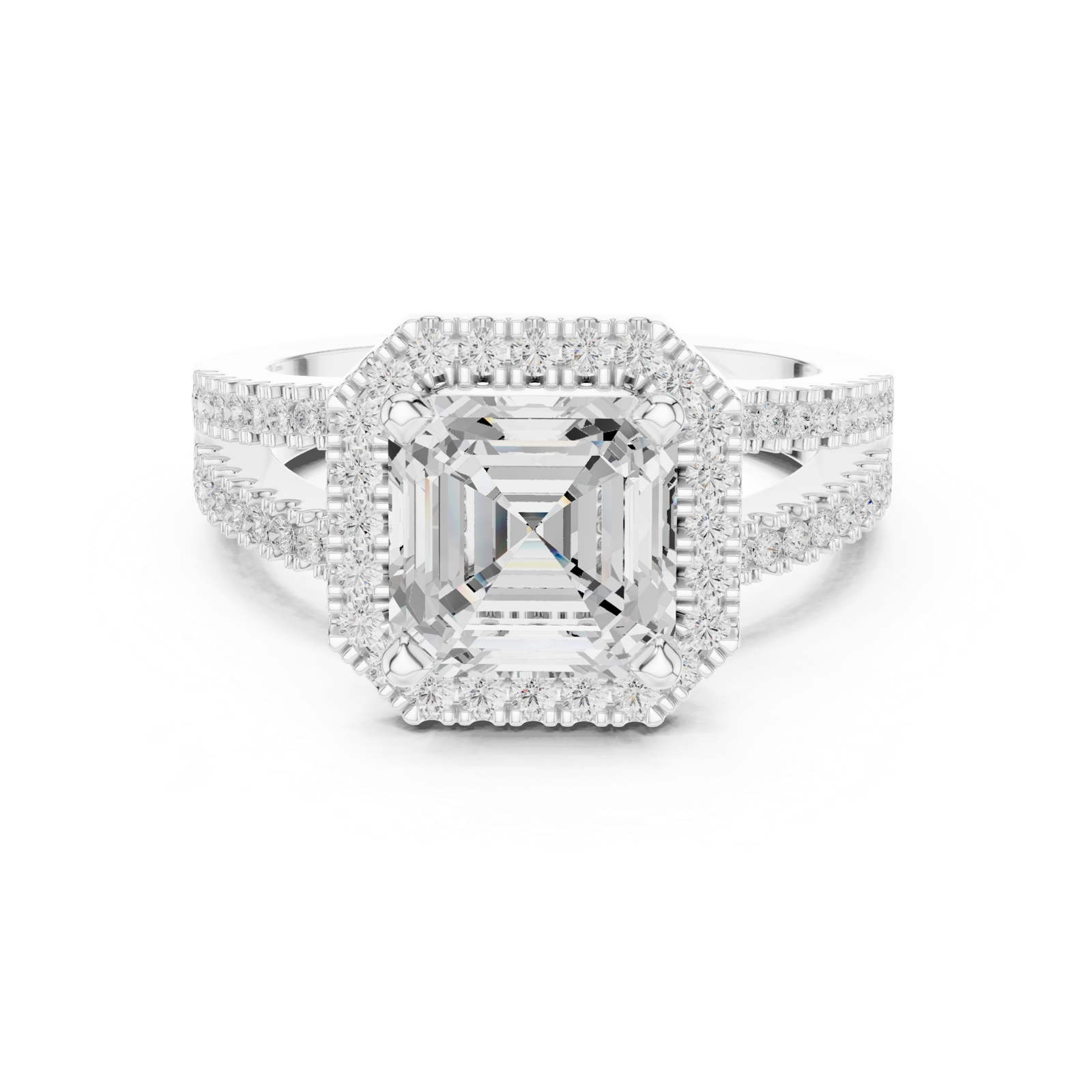 Gold Ring DDLR-350, Asscher center stone, White Gold, view 4