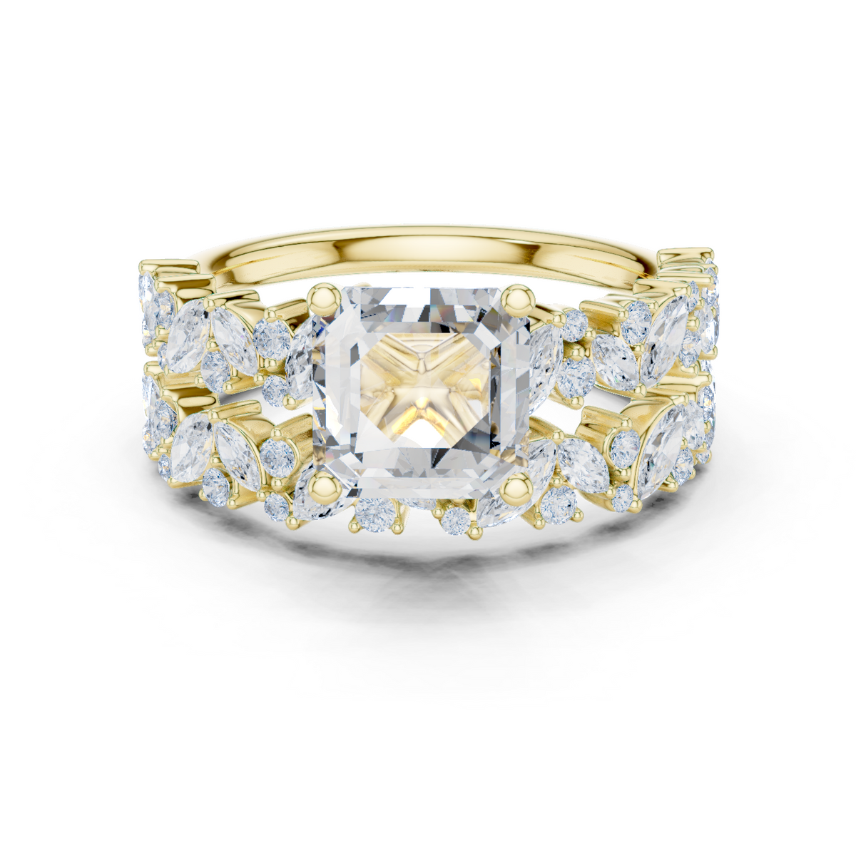Gold Ring, Asscher center stone, Yellow Gold